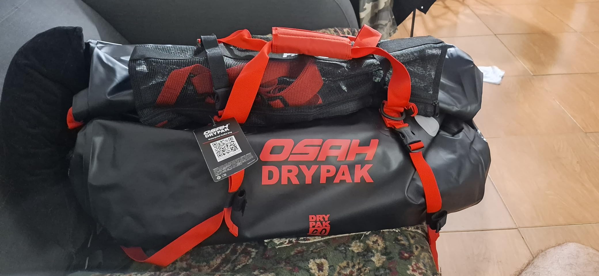 OSAH DRYPAK Waterproof Duffel Bag - Motorcycle Dry Bag Tail Bag with Large Storage Space, Waterproof Luggage Duffle Bags with Outer Mesh Zipper Pocket for Camping, Kayaking, Fishing & Traveling customer photo 1