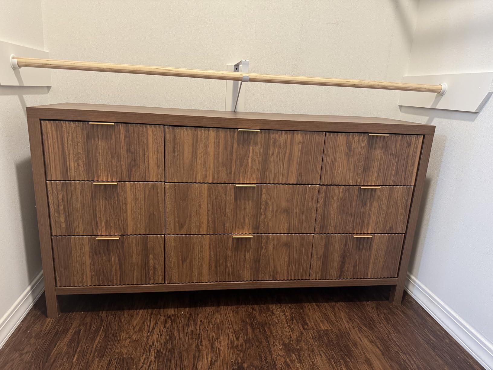 Mid Century Modern Dresser TV Stand, 9 Drawer Dresser for Bedroom Wood, Farmhouse Boho Storage Cabinet Side Table with Solid Natural Wood Legs, Long Wooden Nightstand for Closet (Walnut) customer photo 1
