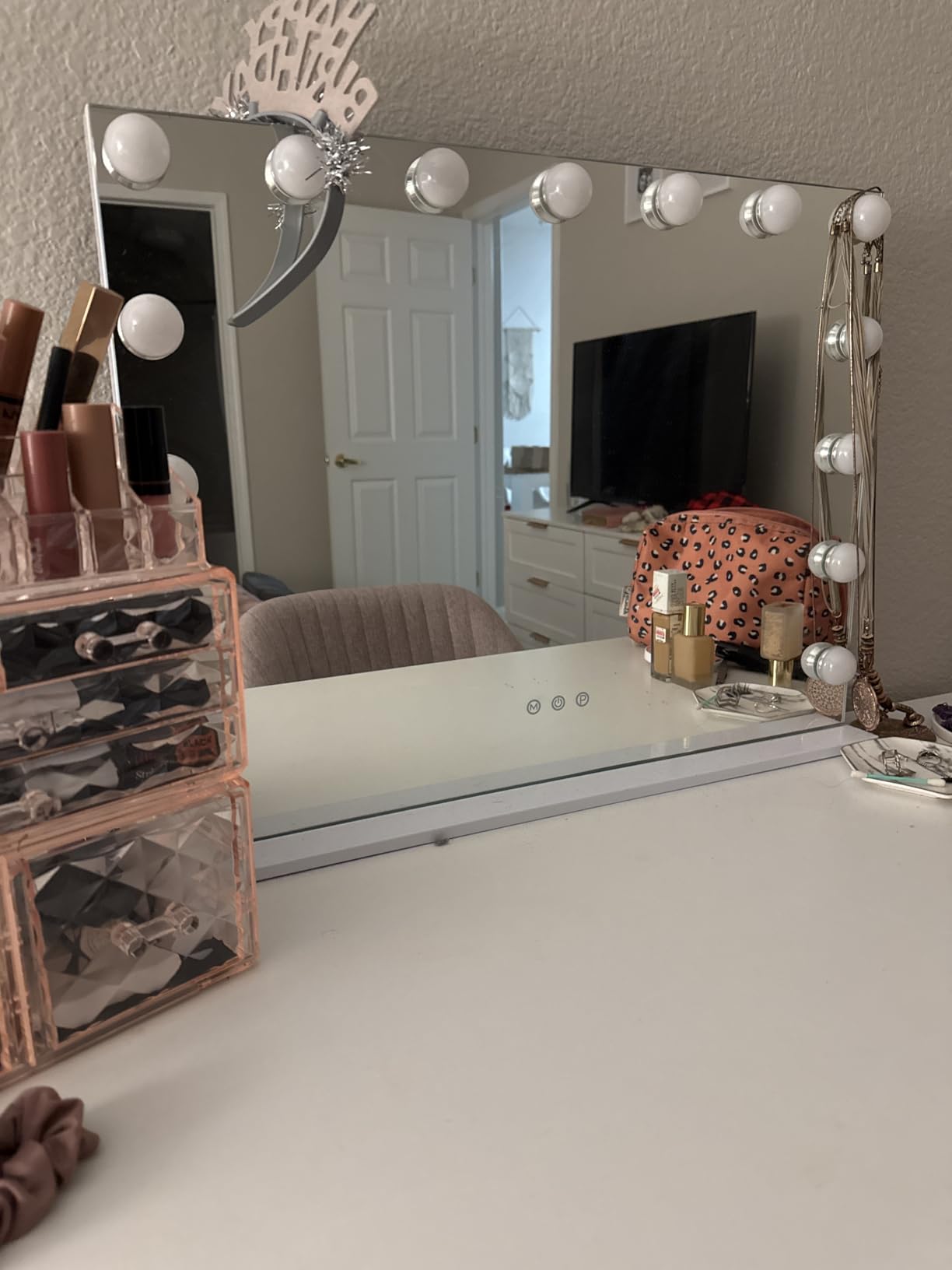 Moonee Vanity Mirror with Lights, Hollywood Lighted Makeup Mirror with 15 Dimmable Bulbs and 10X Magnification, 3 Colors Modes, Light Up Mirror, Gifts for Mother, Girl, Dorm Room Essentials (23