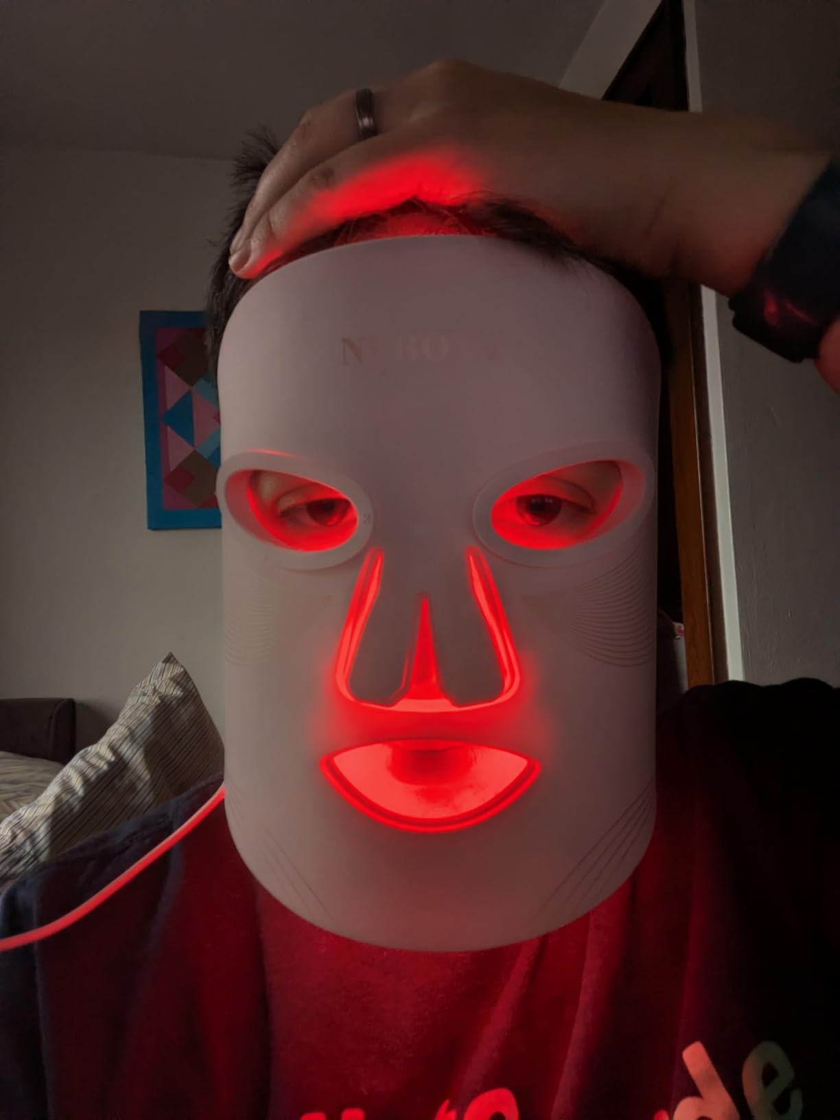 NVBOTY Red Light Therapy Mask, 4 Modes Portable Red Light Therapy for Face, 2000mAh Rechargeable Remote, Blue, Orange, 850NM Infrared & Red Light Mask, 400 LEDs, Timing Function, at Home & Travel customer photo 2