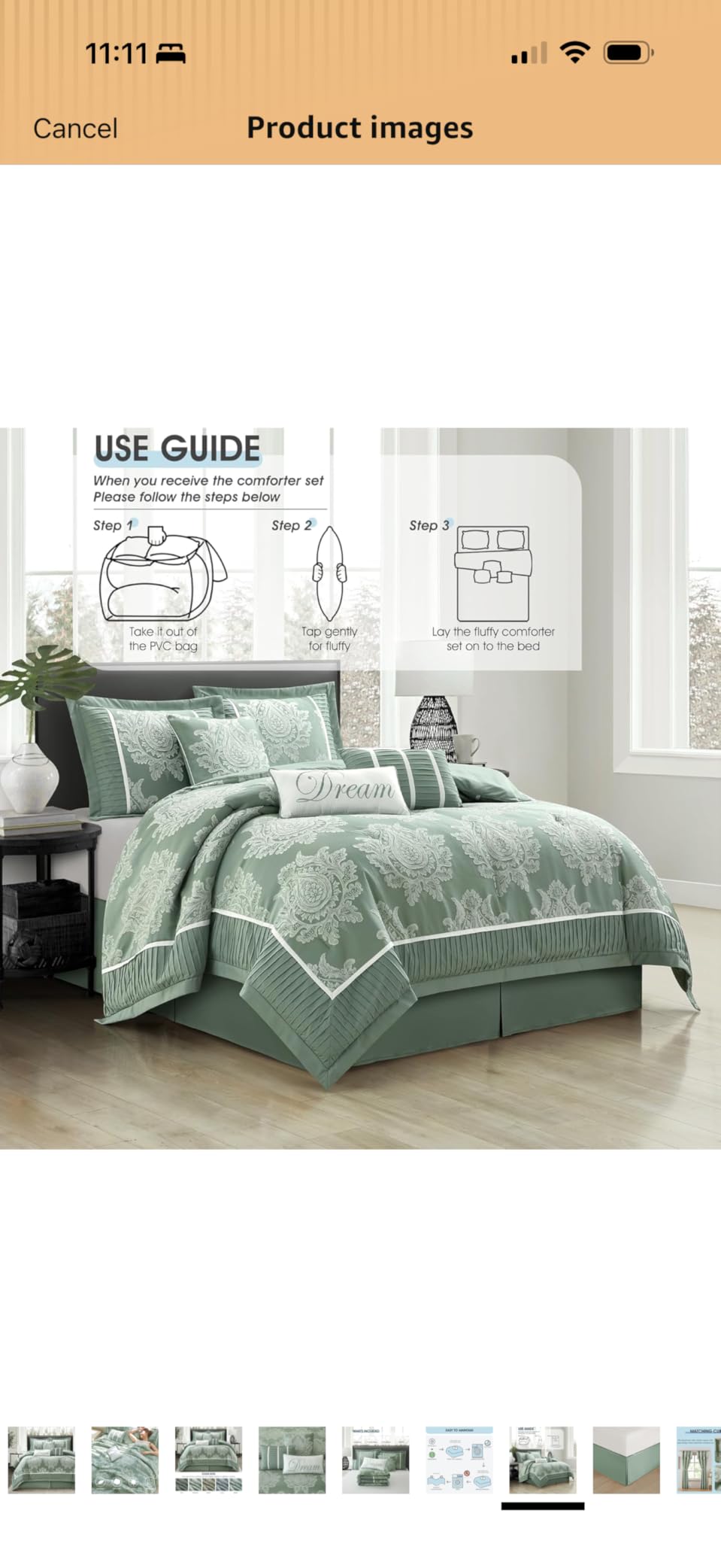 LANCO MODERN LIFESTYLE Beige Queen Comforter Set 7 Pieces, Jacquard Woven with Damask, Bedding Set in a Bag Includes Comforter, Bed Skirt, Pillow Shams, and Decorative Pillows customer photo 1