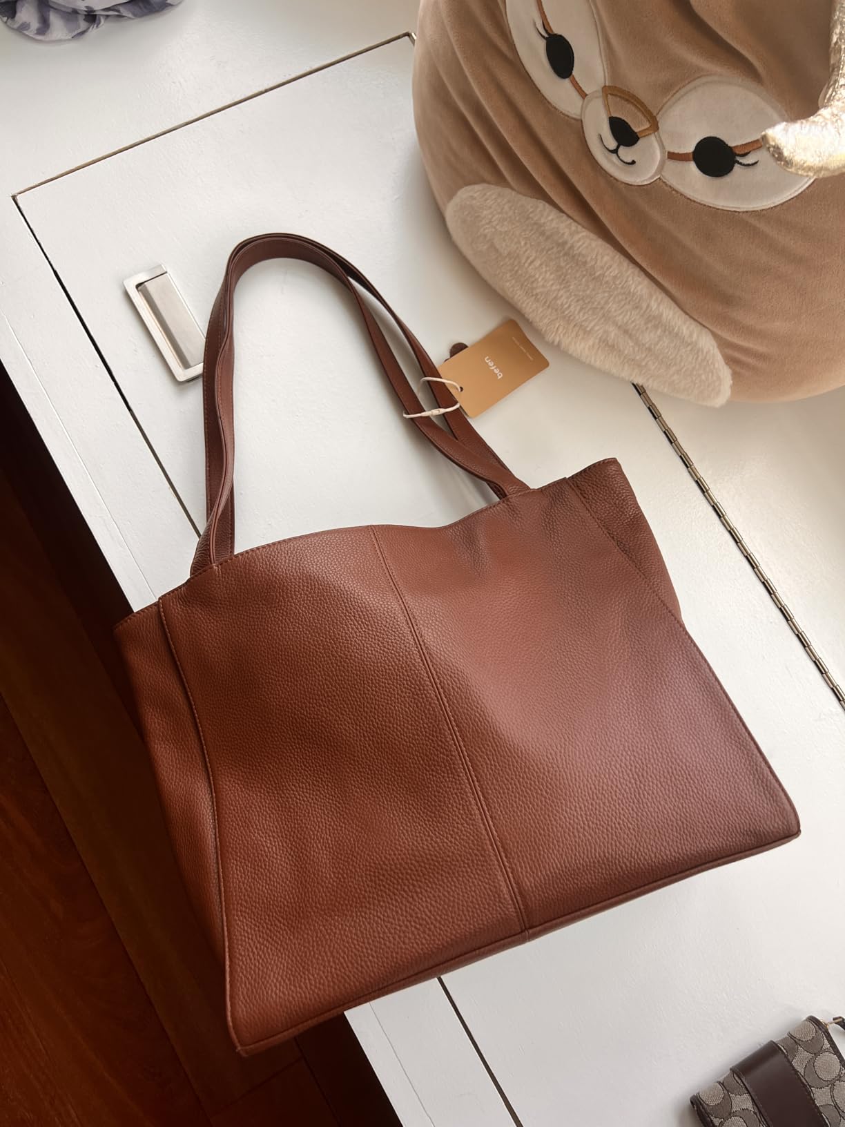befen Genuine Leather Zipper Tote Bag for Women Work with Laptop Compartment, Women's Leather Shoulder Purse Satchel Handbags customer photo 1
