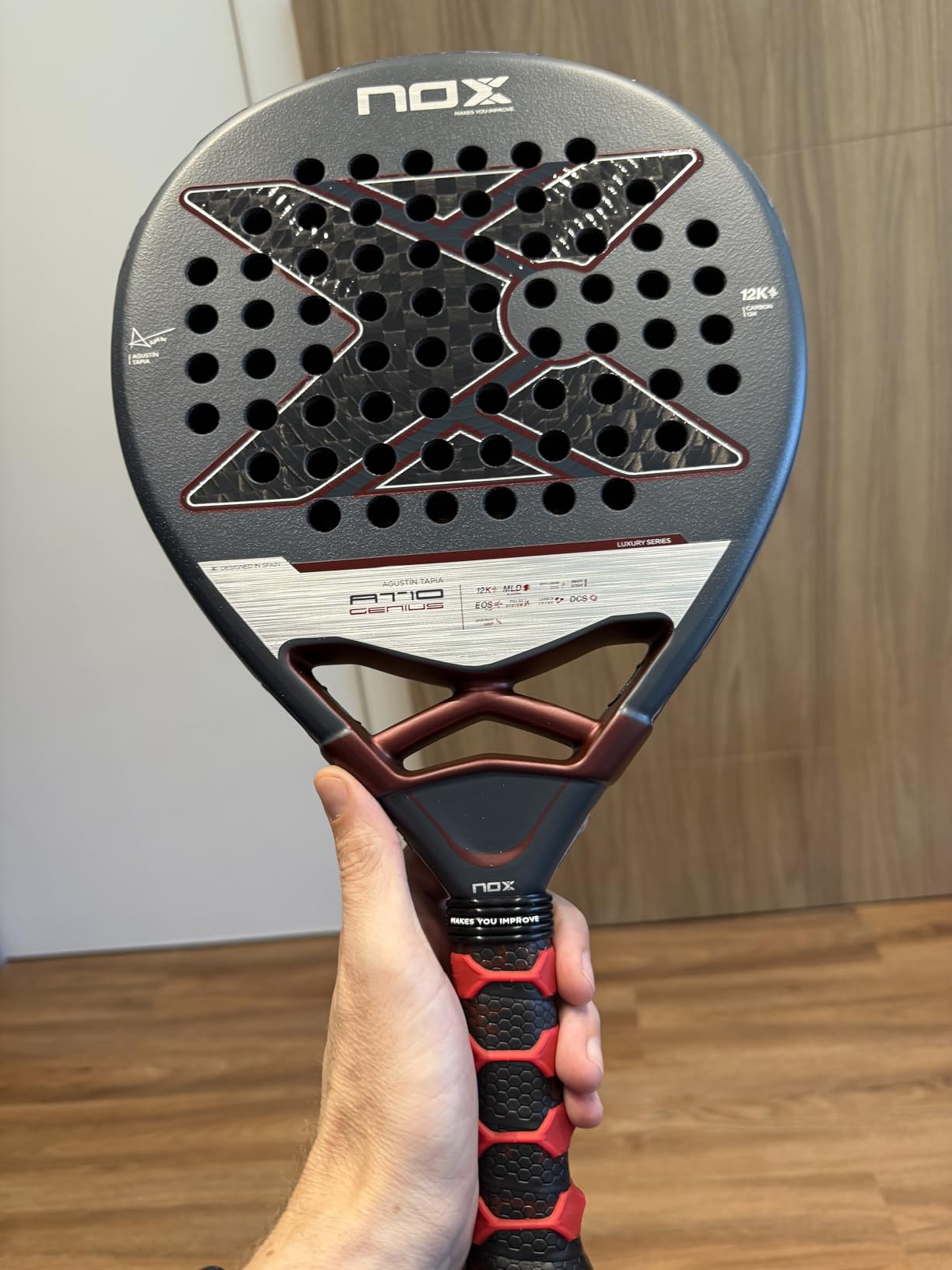 NOX Padel Racket AT10 Genius 12K by Agustin Tapia 2025 | Luxury Series Teardrop Pala Padel | EOS Flap Aerodynamics & Custom Grip Technology | Carbon with MLD Black EVA Core Advanced Pala AVS Tech customer photo 1