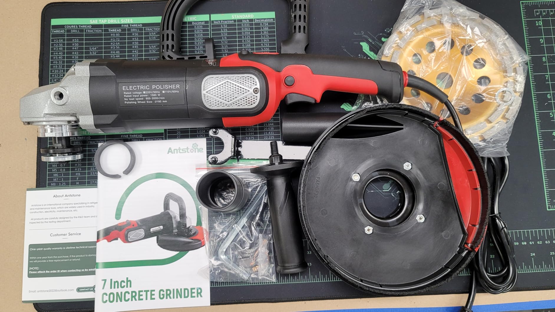 Antstone 7 Inch Concrete Grinder Set Concrete Surface Planer with Dust Extraction Shroud 1580W 3000RPM Angle Grinder Kit with Auxiliary Handles, Protective Guard, Diamond Grinding Wheel customer photo 2