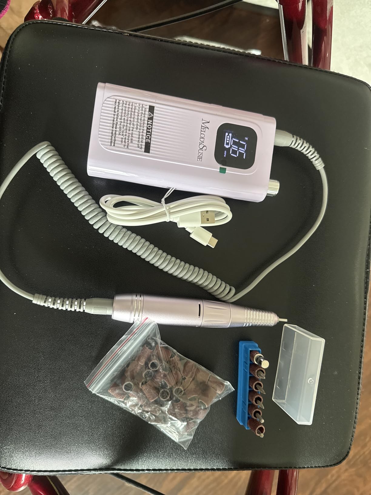 MelodySusie Entry-Level Clip-On Rechargeable Essential Nail Drill, SC300F 30000RPM E-File with LCD Display for All Manicure Shaping & Gel Removal, Ideal for Training, Nail Art Practice & Home Use, Pink customer photo 2