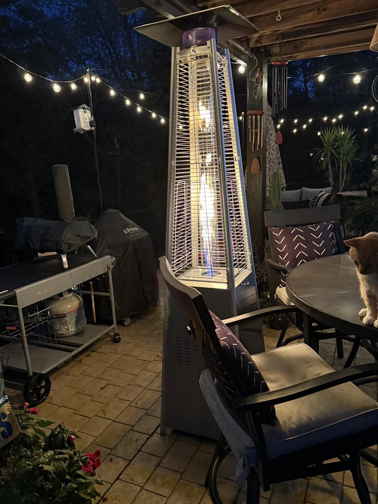 VEVOR Patio Heater for Outdoor Use, 50000BTU Propane Heater Tall Hammered With Round Table Design, Metal Burner and Wheels, Fixed Outdoor Patio Flame Heater for Patio, Party, Backyard, Garden, Silver customer photo 1