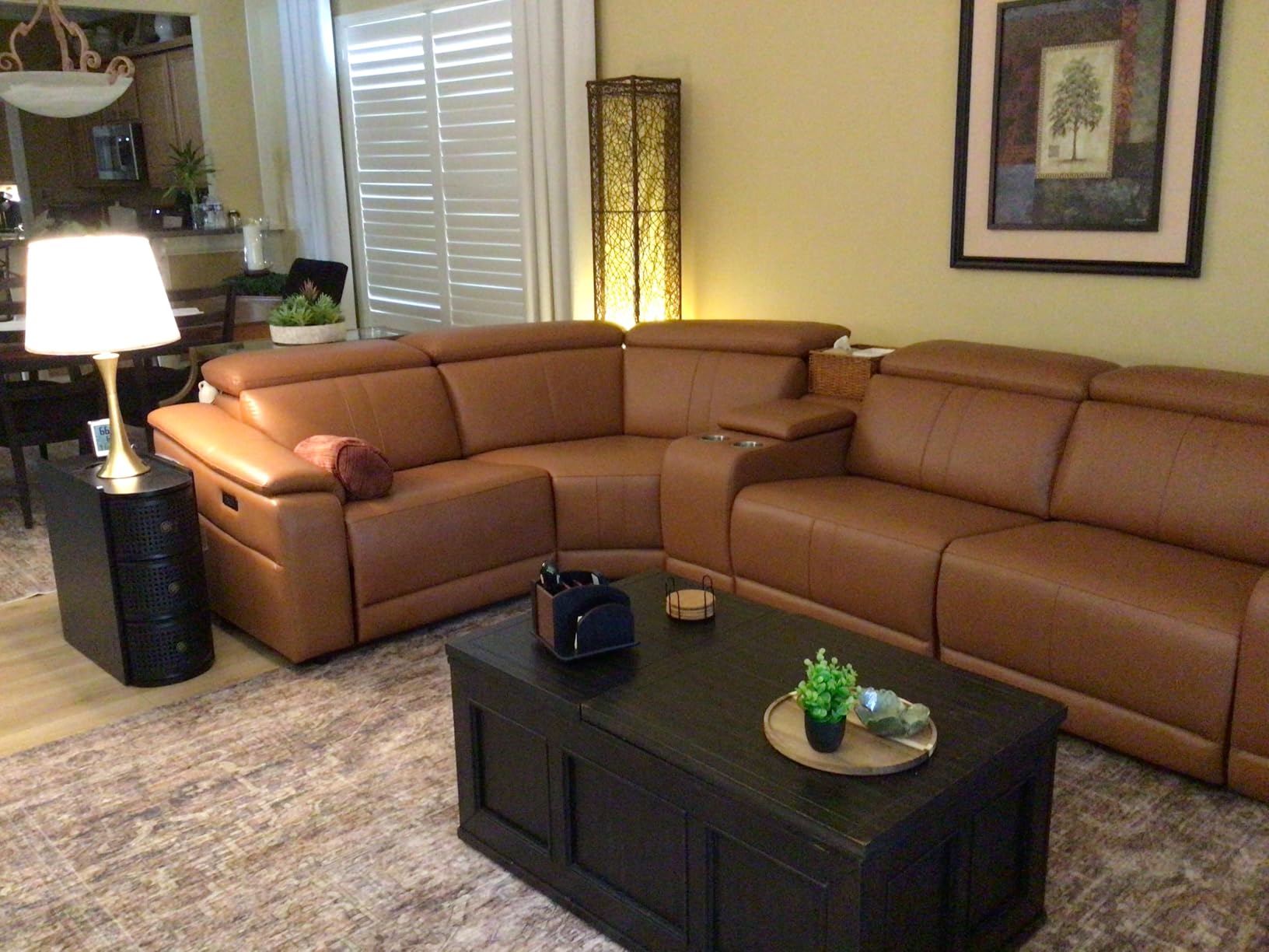 Power Recliner Sectional Sofa, L-Shaped Living Room Furniture Set, Light Brown Leather Sofa, Reclining Sectional Couch with Storage Console/Cup Holder for Living Room/House/Apt customer photo 1