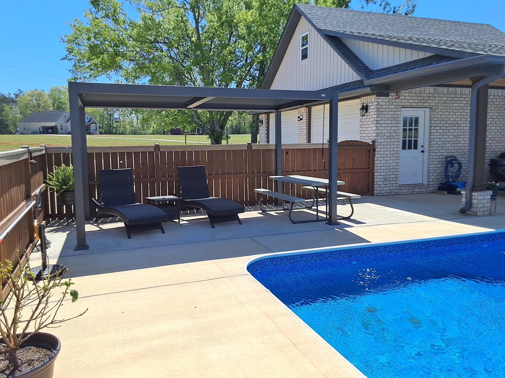PURPLE LEAF Solar Louvered Pergola 92KS 10' x 12' with LED Strip Lights and Control Panel Aluminum Outdoor Pergola with Adjustable Roof for Patio Deck Garden Yard Gray customer photo 2