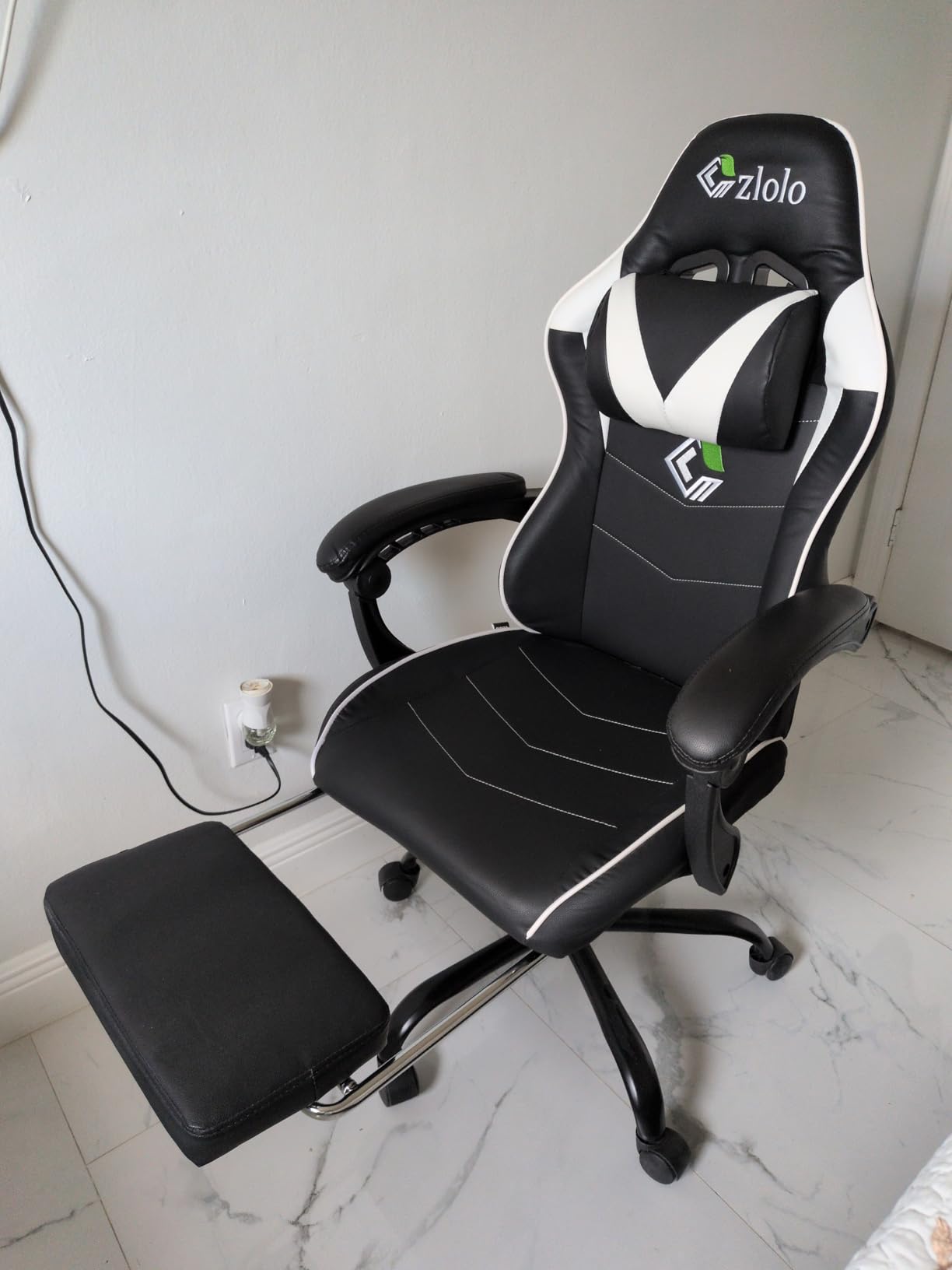 Czlolo Gaming Chair, Racing Style RGB LED Lights Gaming Chairs for Adults and Kids, Lumbar Massager Gamer Chair, High Back Reclining Computer Chair with Footrest and Headrest (Black/Blue) customer photo 1