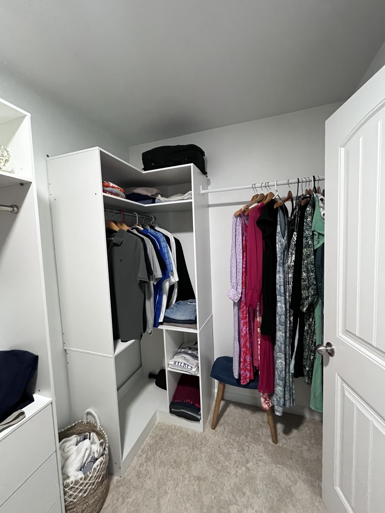 Aheaplus Corner Closet System with Shelves, 34'' Closet Organizer System with Hanging Rods, Wood Walk-in Closets for Corner Small Space, Freestanding Corner Tower, L Shaped Garment Rack, White Oak customer photo 2