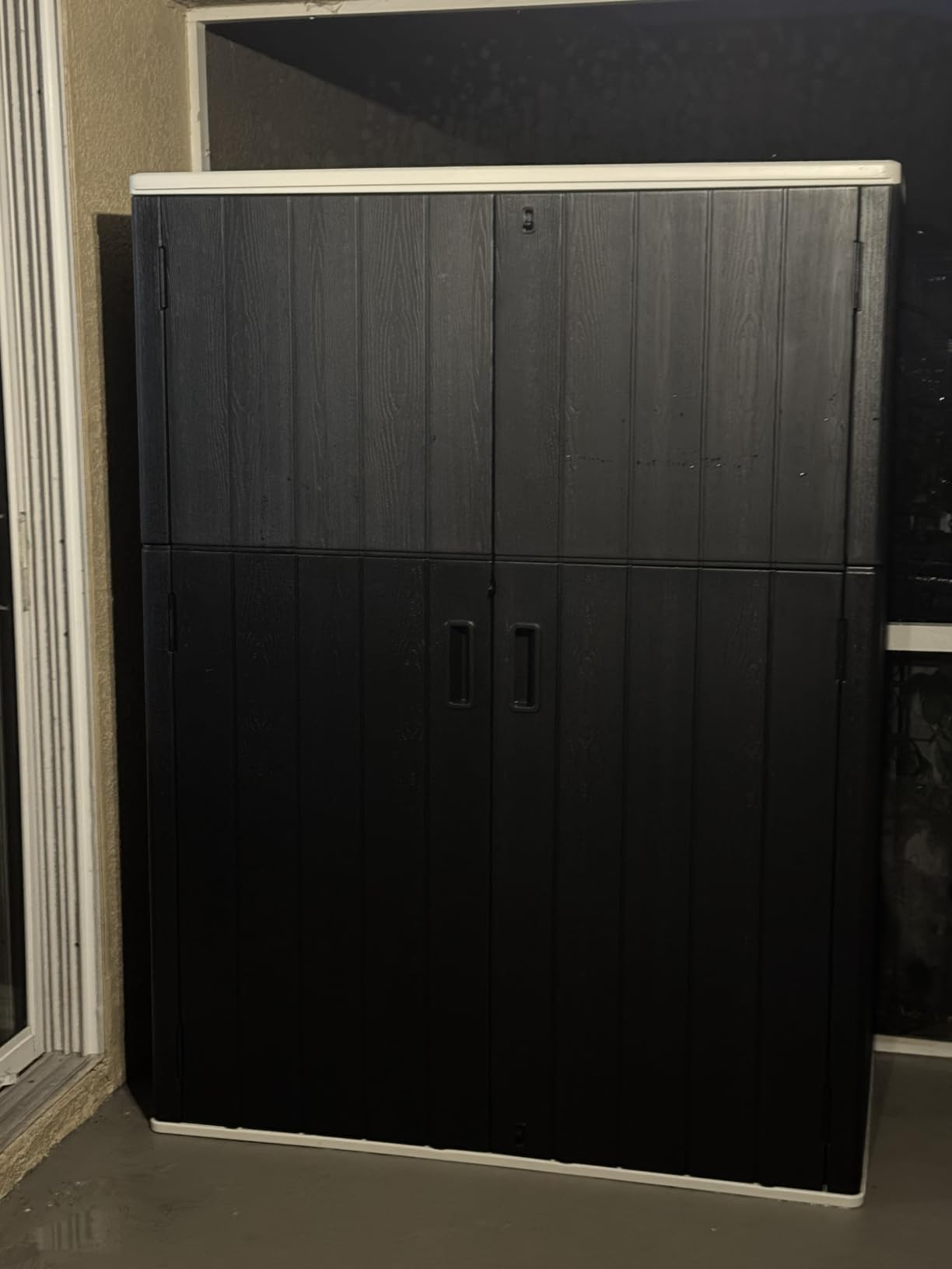 KINYING Outdoor Vertical Storage Shed, 57 Cu.ft Outdoor Storage Cabinet Waterproof, Resin Sheds & Outdoor Storage Clearance for Garden, Patio, Backyard, Lockable (Black) customer photo 2