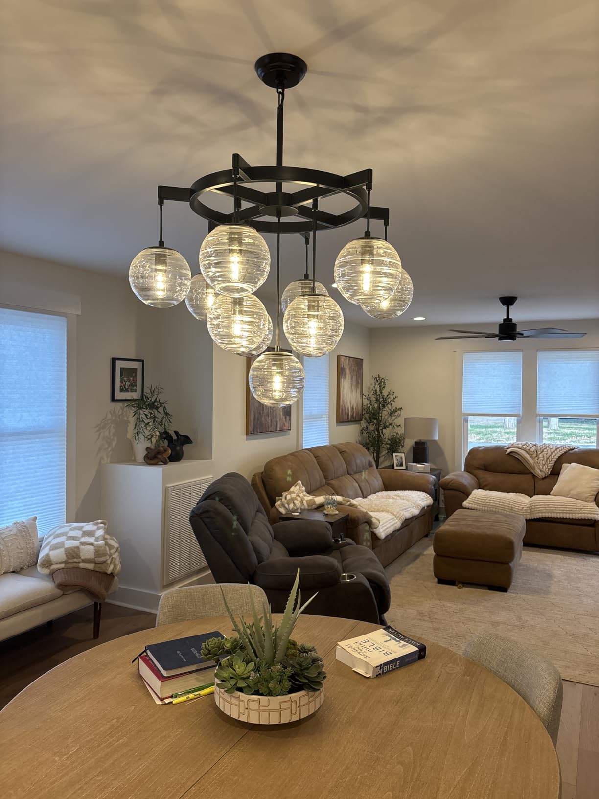 12-Light Lantern Tiered Pendant Light Fixtures, No Assembly Required Modern Chandelier for Entryway, Large Chandeliers for High Ceilings, Farmhouse Hanging Light Fixture for Foyer, Staircase customer photo 2