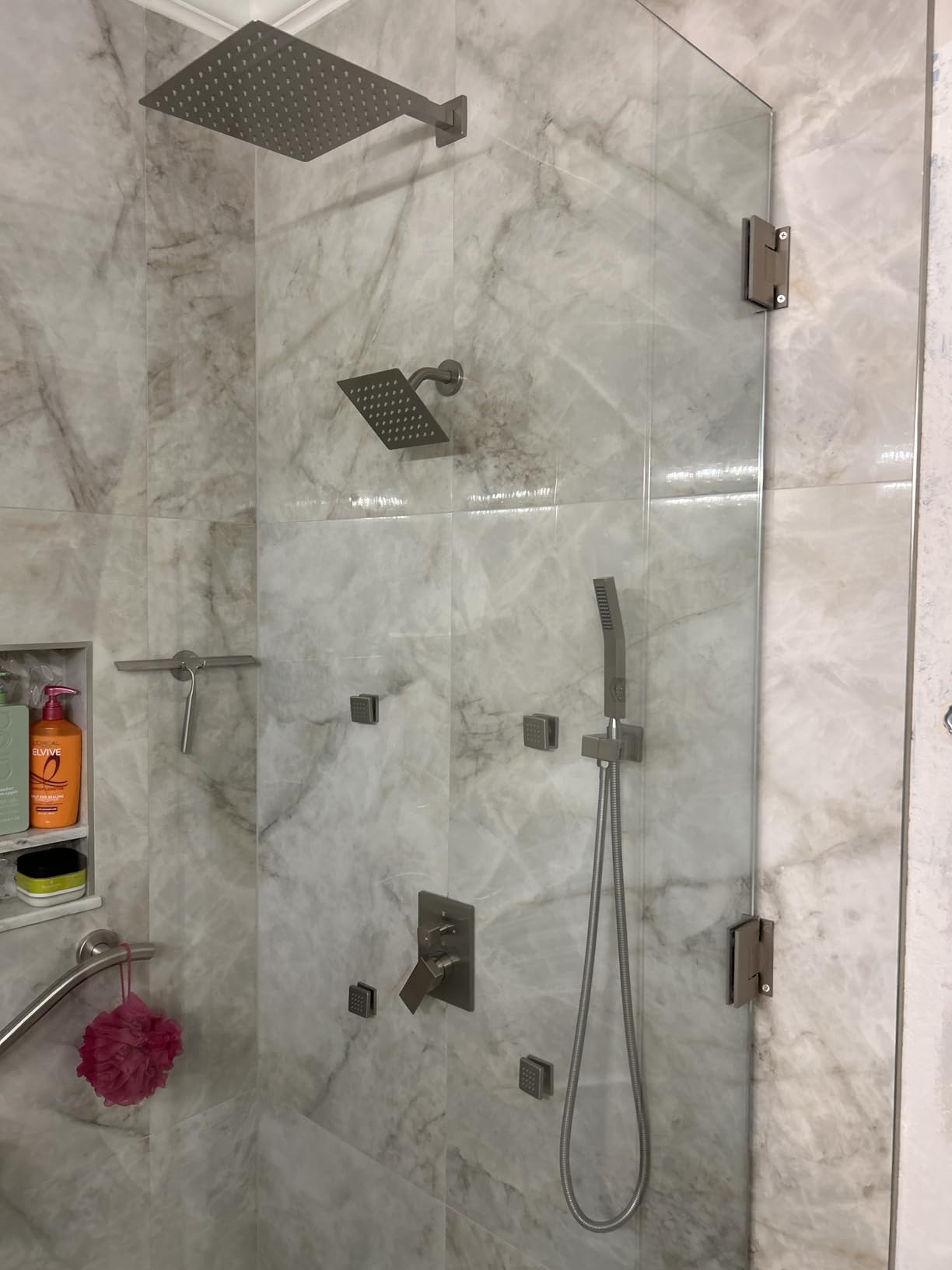 Shower System with Body Jets Matte Black, STARBATH 4 Way 12+6 inch Shower Faucet Sets Complete with 2 in 1 Handheld,Ceiling Mounted Rainfall Dual Shower Head with 4 Body Spray Jets, Shower Jets System customer photo 1