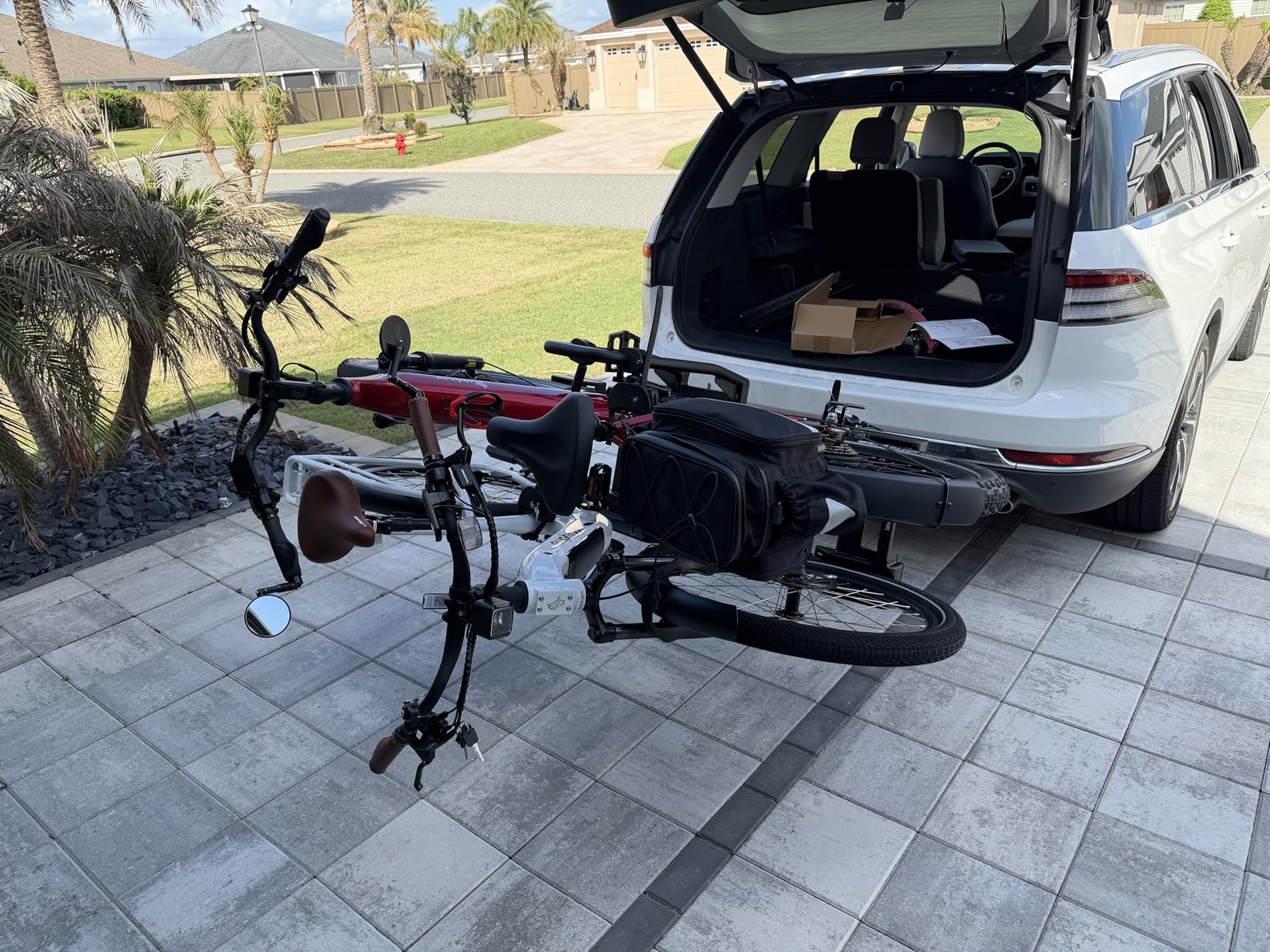 Eco Pro Upgraded 200lbs EBike Rack with Ramp for 2 E-Bikes, Hitch EBike Rack for Cars SUVs Trucks, Foldable Tilting Bike Rack Platform for Tow Hitch 2