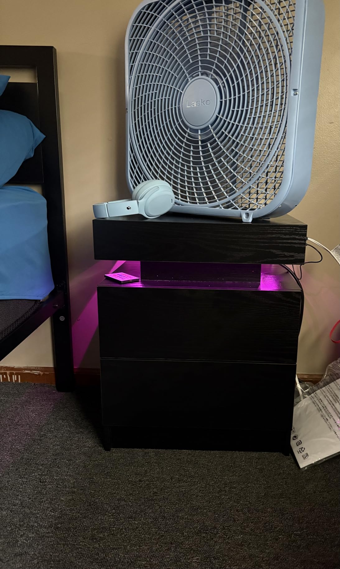 LIKIMIO Night Stand Set of 2, Modern Black Nightstand with Charging Station, Bedside Tables with LED Light and Drawers, End Table for Bedroom customer photo 1