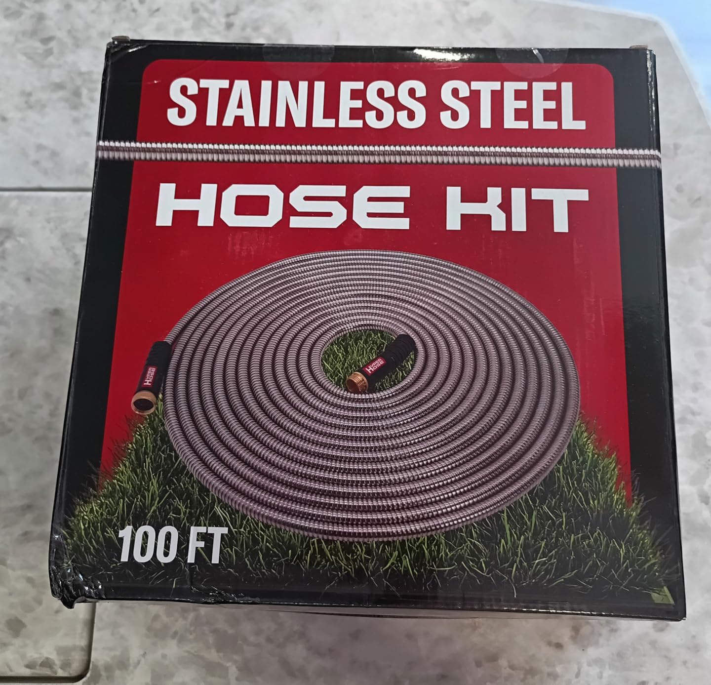 Best 100 ft Metal Garden Hose Set - No-Kink Durable 316 Stainless Steel, 10-Way Zync Spray Nozzle & Hook - Tough Flexible Heavy Duty Water Hoses, Naval Brass, Rust, Weather, LeakProof customer photo 2