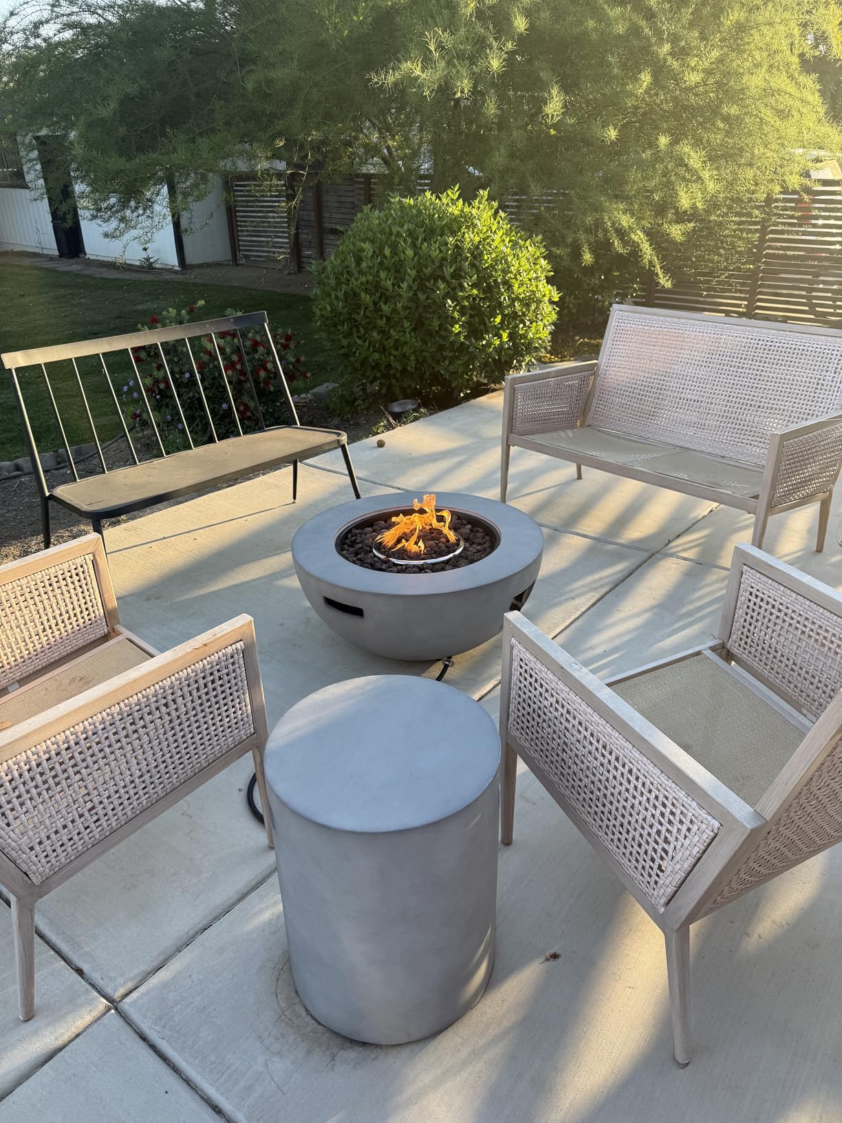 30 Inch Round Propane Fire Pit Table, 40,000 BTU Outdoor Concrete Gas Firepit with Tank Cover, Lava Rocks & Rain Cover, 2-Piece Fireplace for Patio, Backyard & Deck customer photo 2