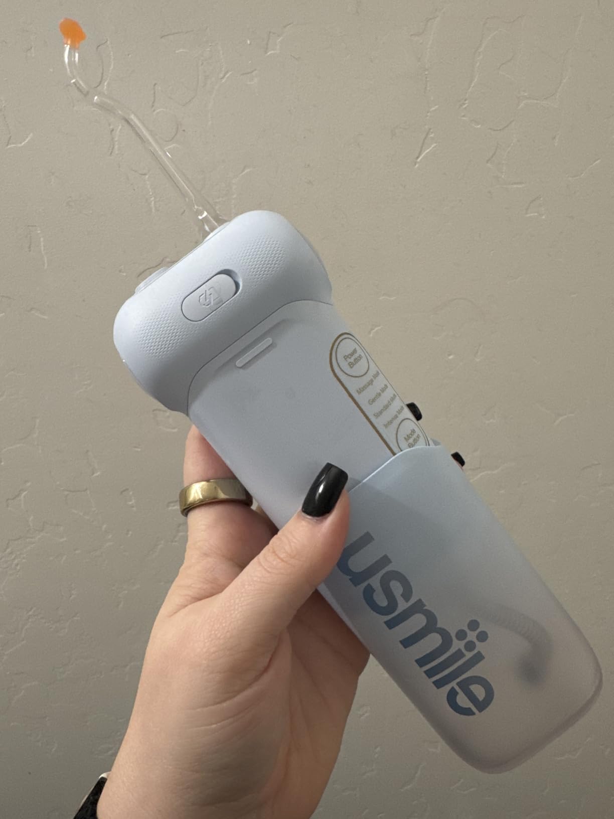 usmile C10 Portable Water Flosser for Travel - 95-Day Battery, 4 Modes, 360 Nozzle, 180ml Tank, IPX7 Waterproof, Dentist-Recommended for Braces, Implants & Sensitive Gums (Blue) customer photo 1