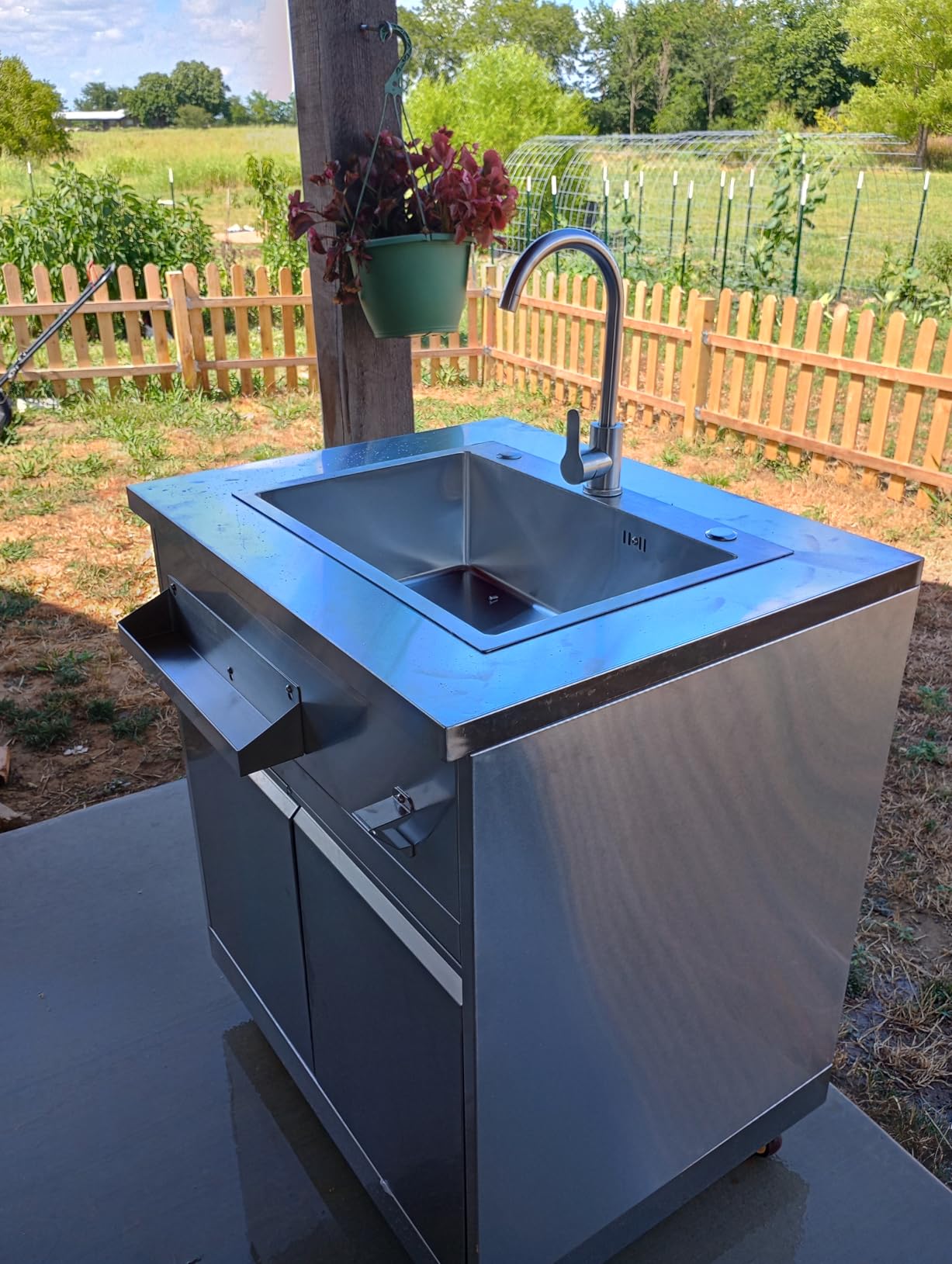 BODEGA Stainless Steel Outdoor Kitchen Sink Cabinet, Outdoor Sink With Hose Hook Up, Single Bowl Kitchen Sinks With Brake Wheels & Spice Rack, All-Weather Use, Mobile Prep Station for BBQ, Camping, RV customer photo 1