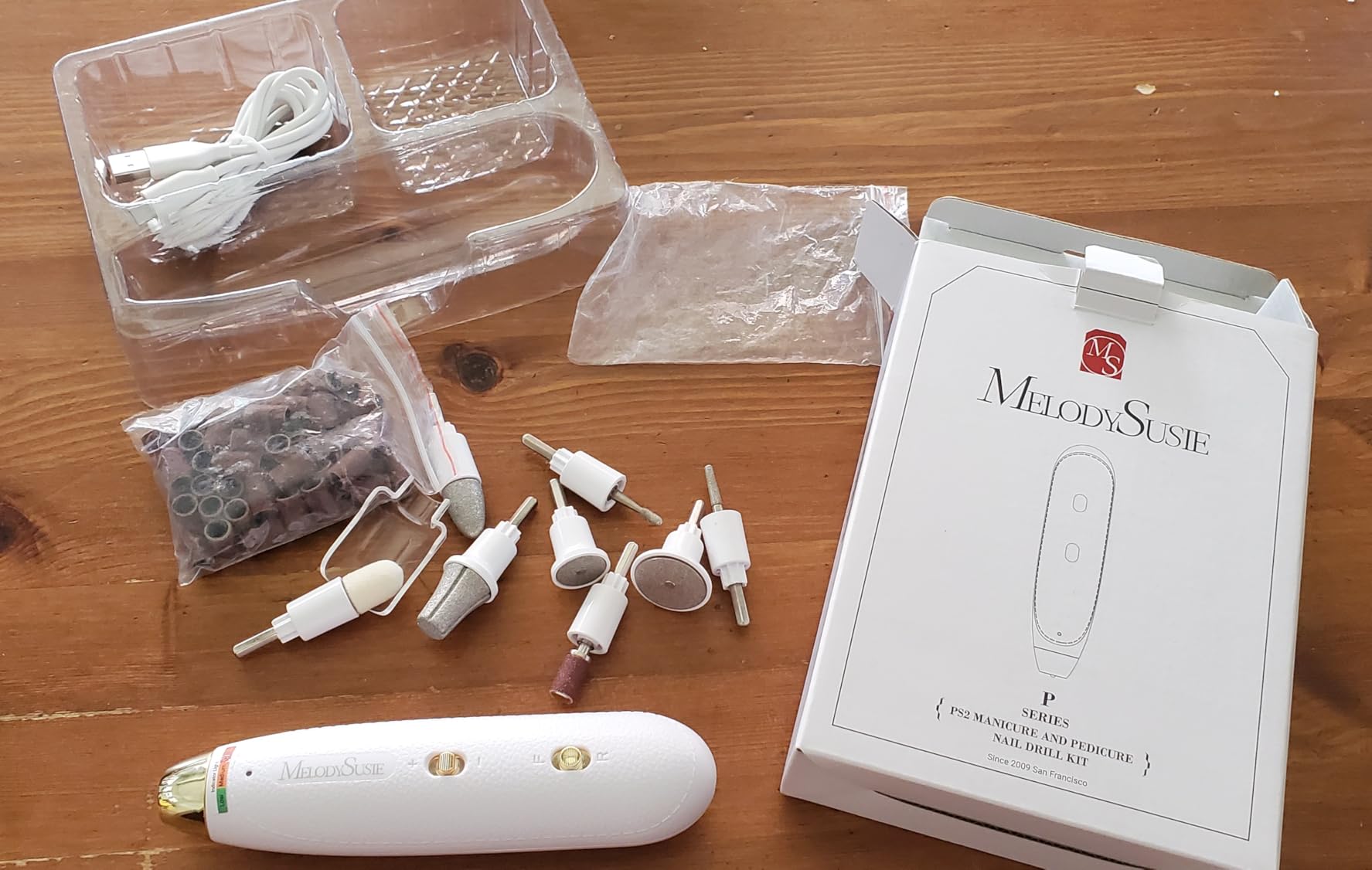 MelodySusie Professional Manicure Pedicure Kit, Cordless 8-in-1 Electric Nail Drill with 20 Speeds, Rechargeable E-File for Thick Nails & Cuticles, Ideal Foot Care for Women Men-PC650E (White Gold) customer photo 1
