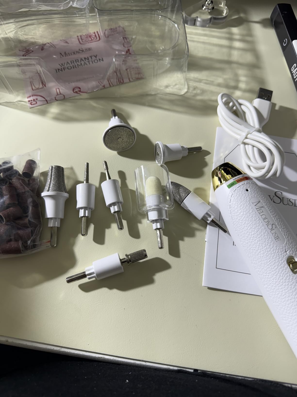MelodySusie Professional Manicure Pedicure Kit, Cordless 8-in-1 Electric Nail Drill with 20 Speeds, Rechargeable E-File for Thick Nails & Cuticles, Ideal Foot Care for Women Men-PC650E (White Gold) customer photo 2