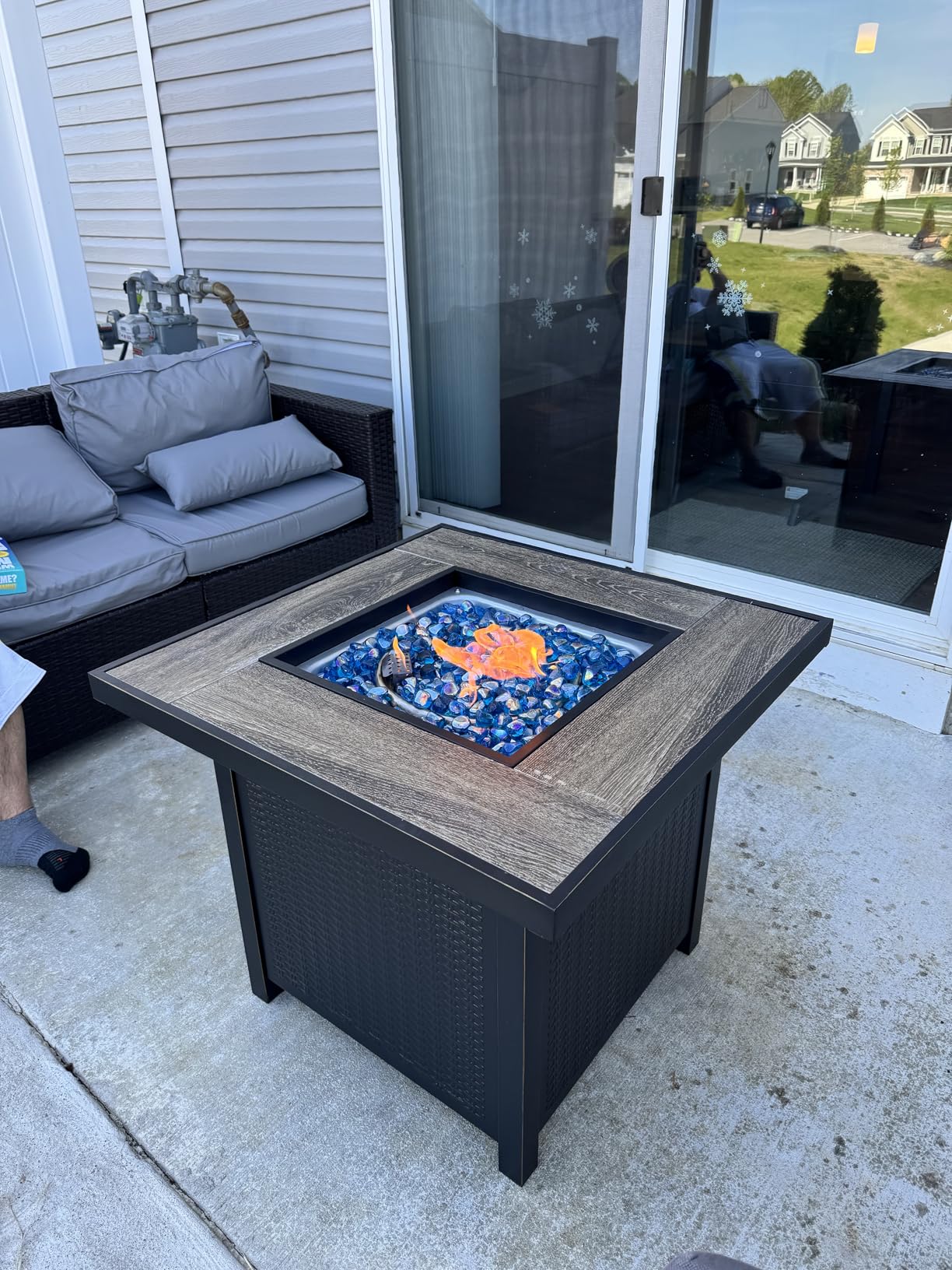 BALI OUTDOORS 32 inch Glass Tabletop Propane Fire Pit Outdoor, 50,000 BTU Propane Fire Pit Table Square, Gas Firepits for Outside Patio, Garden, Brown customer photo 1