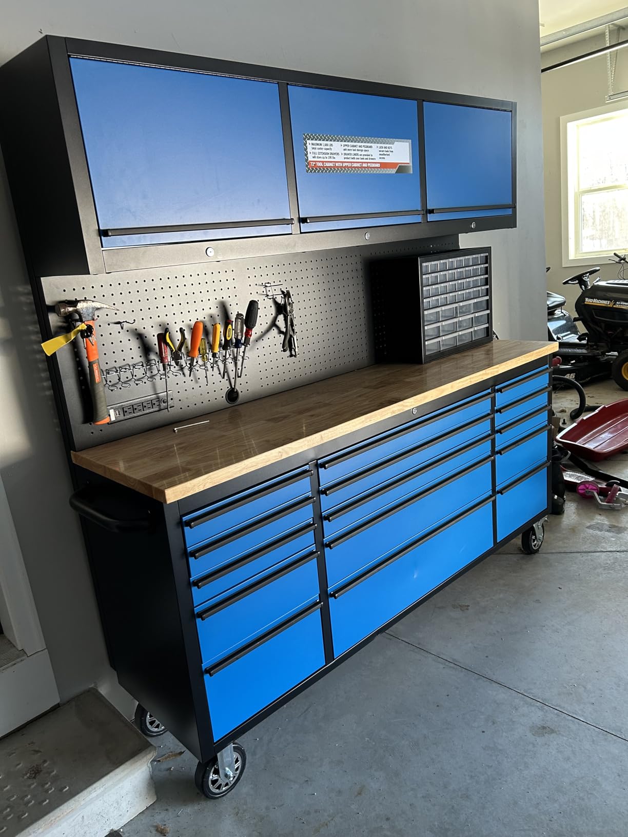 CT Copper Tailor 72-inch Rolling Tool Chest with Integrated Power Strip,15 Drawers and Wheels, Garage Workbench with Storage, 3 Upper Cabinets, Pegboard in Stainless Steel customer photo 2