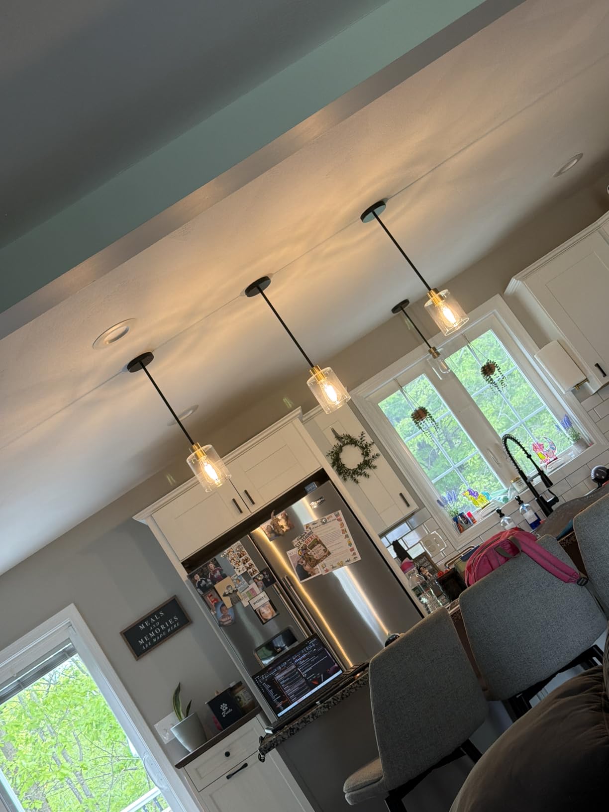 Modern 3 Pack Black Gold Pendant Lights for Kitchen Island, Brushed Brass Modern Hanging Light with Clear Glass Shade, Adjustable Metal Rod Pendant Lighting for Dining Room, Living Room, Bar, Entryway customer photo 1