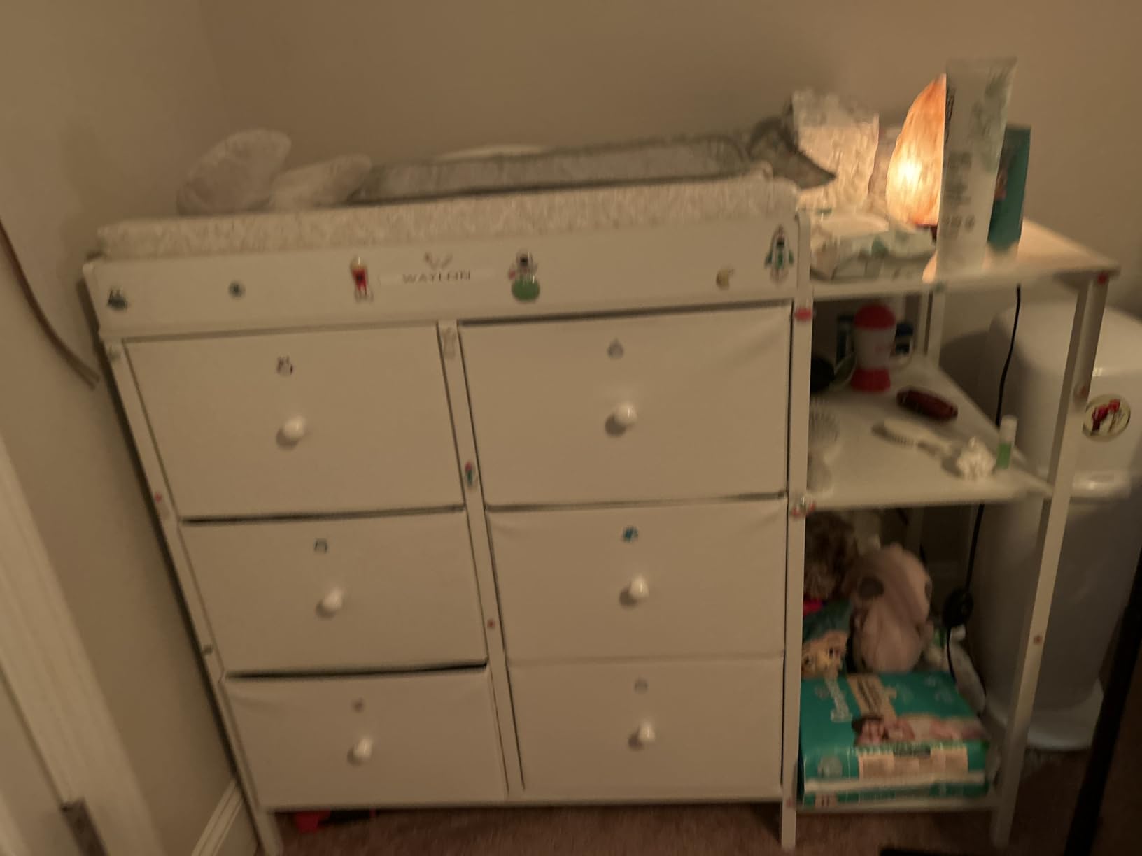 BOLUO Baby Dresser with Changing Table Top, White Changing Table Dresser with 6 Fabric Drawers Diaper Changing Station with Storage Shelf for Nursery Modern customer photo 1