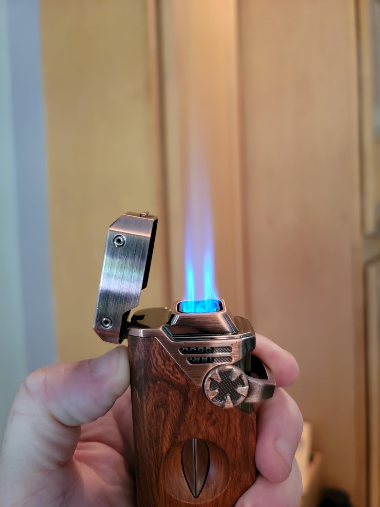 Joyoldelf Cigar Torch Lighter Quad Flame - Refillable Jet Butane Windproof Lighter with Cutter, Punch & Fuel Window (Without Butane) - Premium Gift for Men, Outdoor Smoking, Portable Use customer photo 2