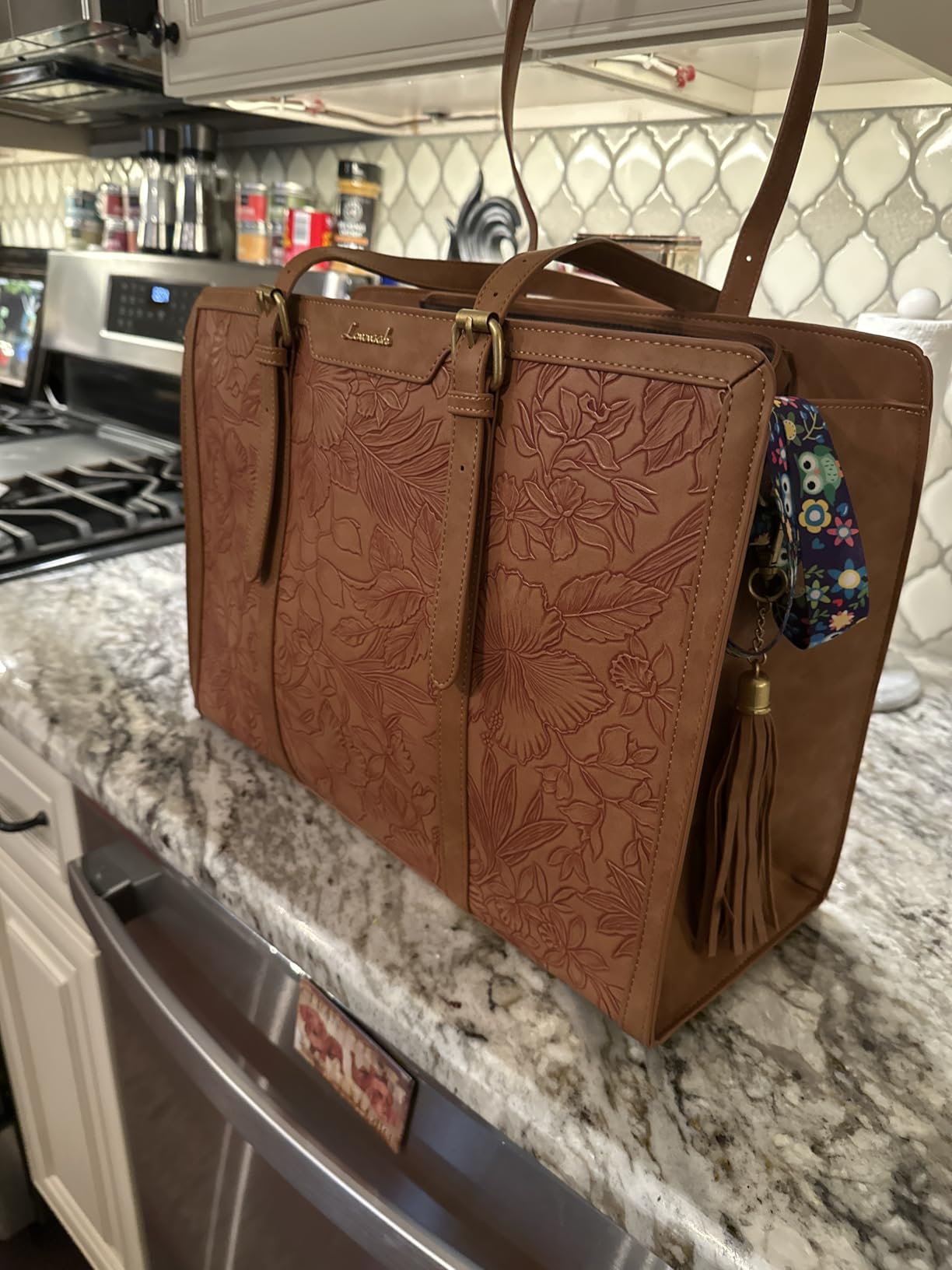 LOVEVOOK Laptop Bag for Women Vintage Leather Work Tote 15.6 inch Large Capacity Computer bag with Clutch Purse for Office, Travel, Casual customer photo 2