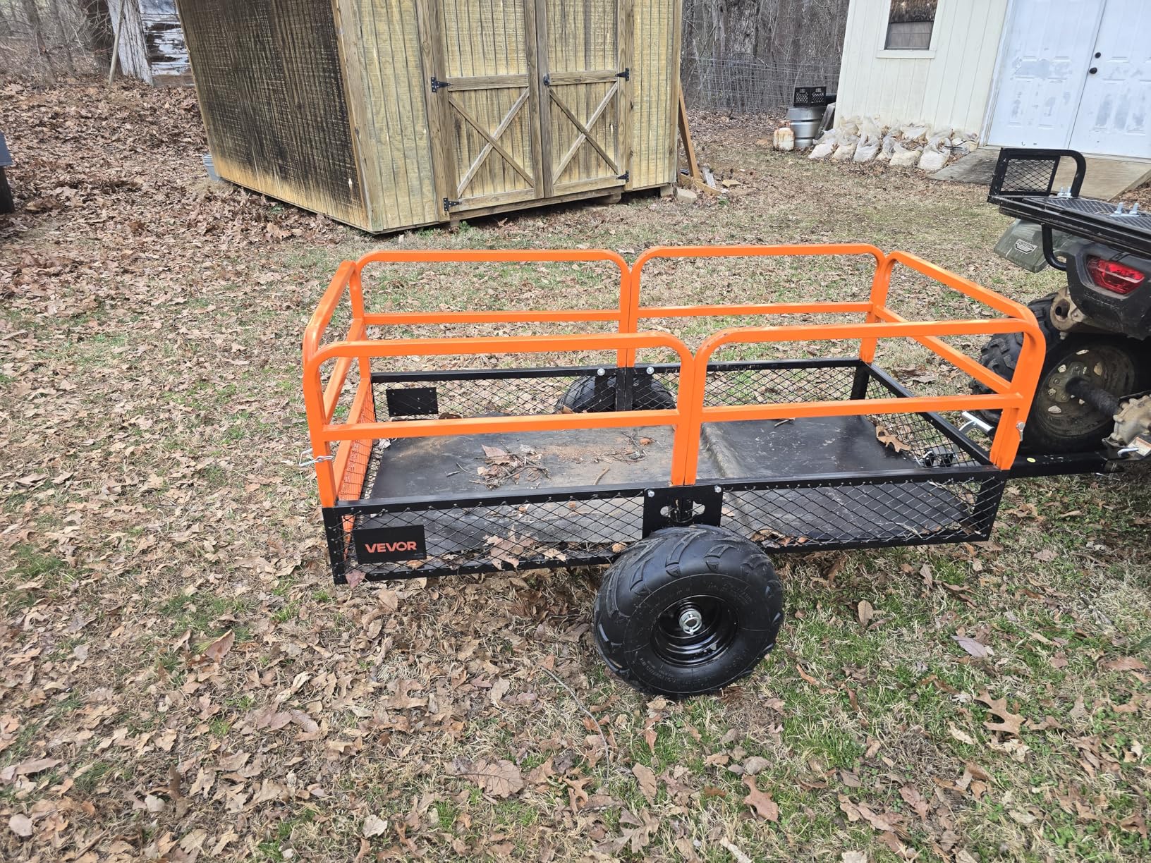 VEVOR 22 Cu.Ft 1600Lbs Steel ATV UTV Trailer Tow Behind Dump Cart, Heavy Duty Pull Behind Utility Dump Trailer for Lawn Mower Trailer Tractor Garden Yard with Removable Rear Panel customer photo 1