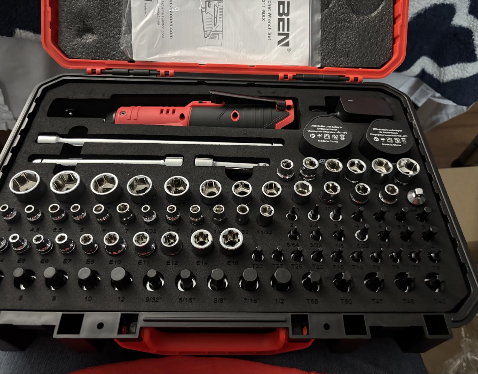AOBEN Cordless Electric Ratchet Wrench with 83pc 1/4