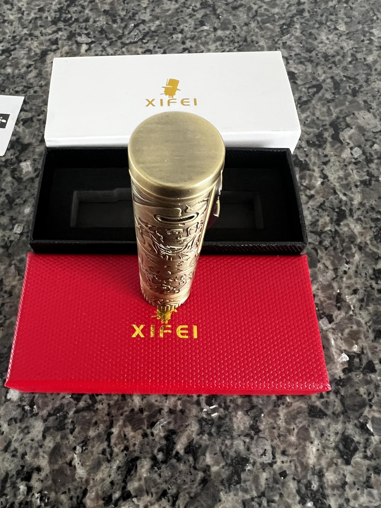 XIFEI Torch Lighter, 4-in-1 Cigar Lighter with Jet Flame, Punch, Holder, Draw Enhancer, Windproof Refillable Butane Lighters, Multi-Functional Cigar Accessories Gift for Men (Bronze) customer photo 1
