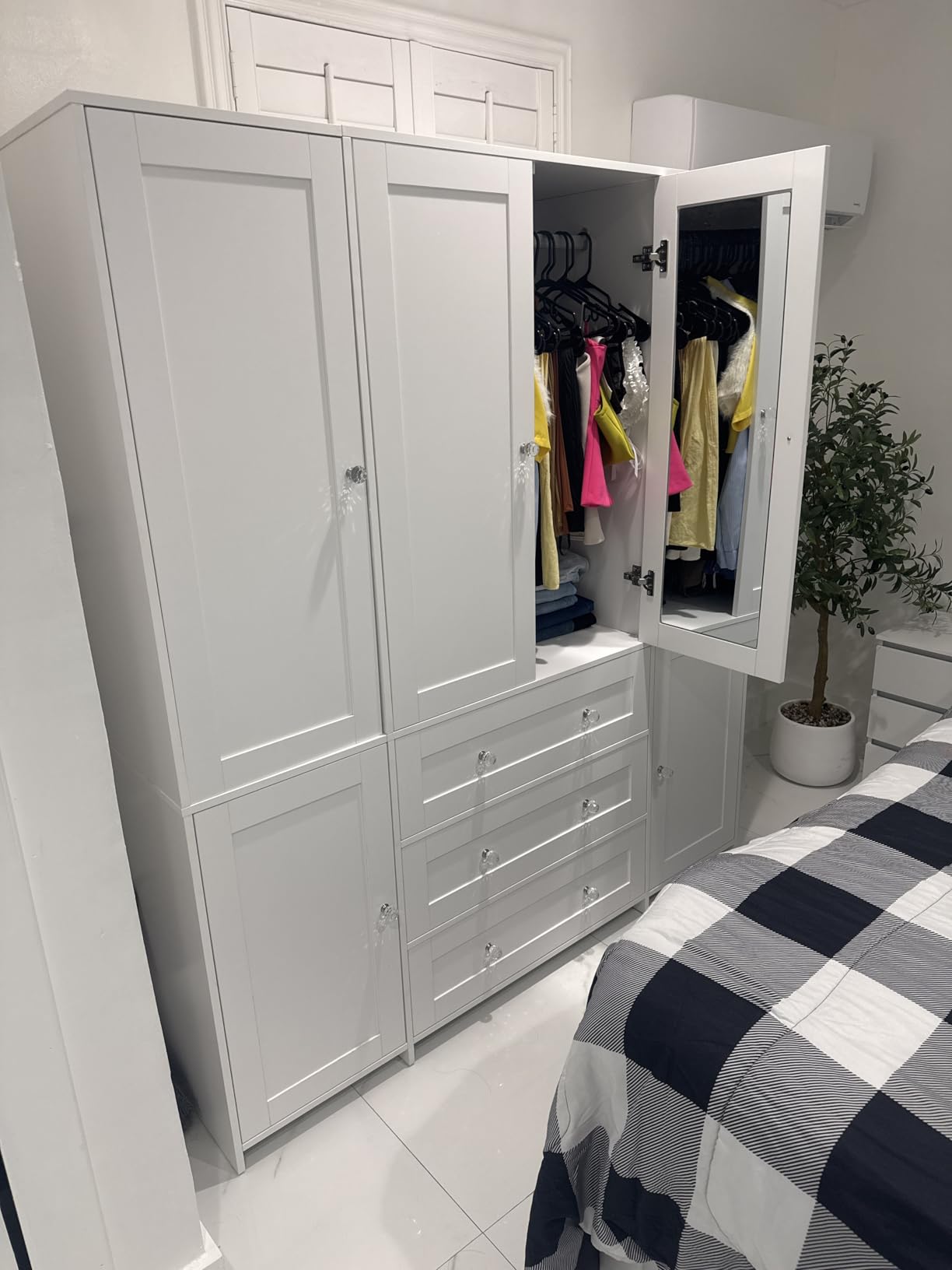 VOWNER Armoire Wardrobe Closet with Drawers and Mirror, 71