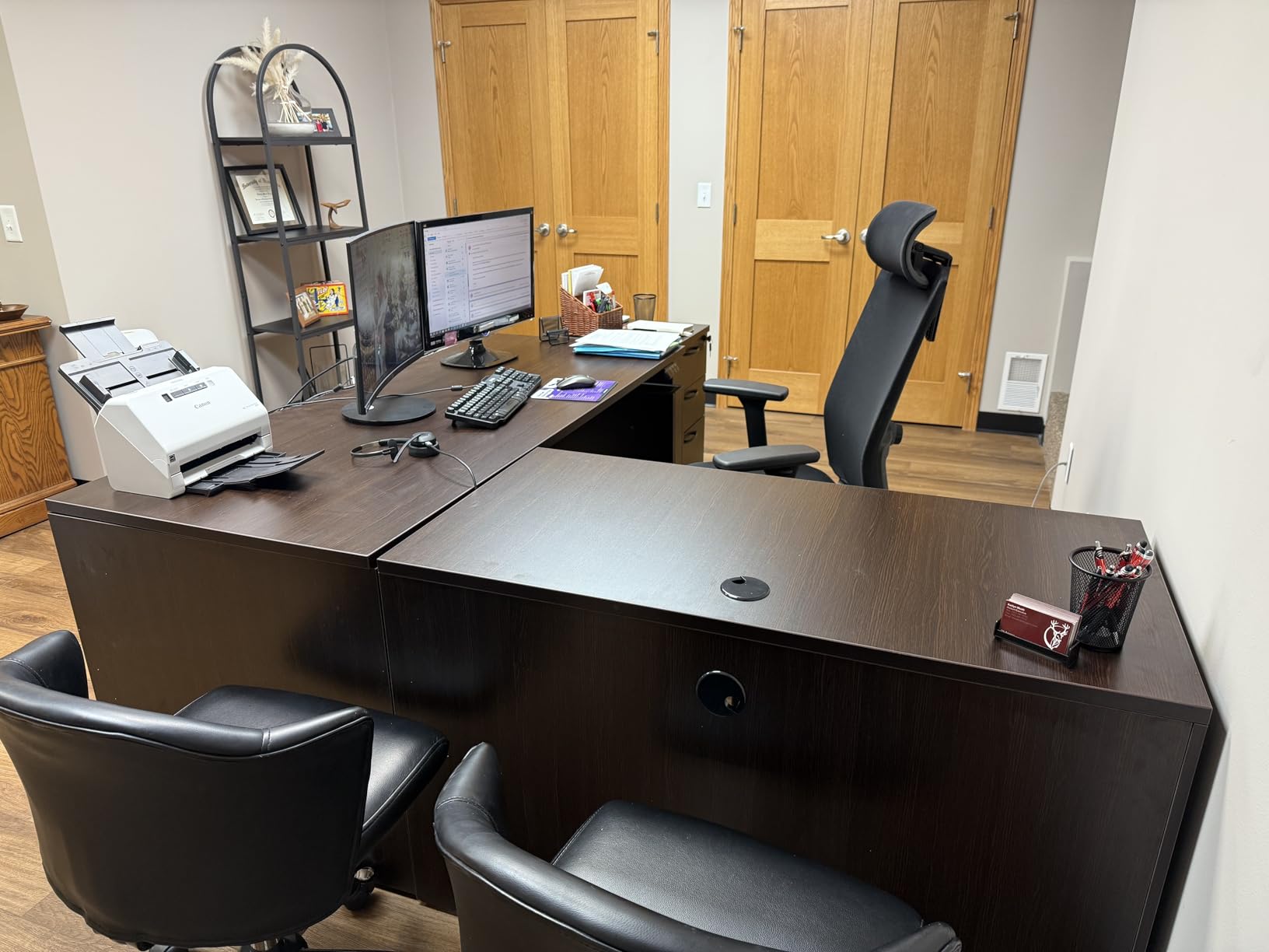 100.4'' U-Shaped Executive Standing Desk with Pre-Assembled Frame & Lockable Cabinets, Height Adjustable Dual-Motor Sit-Stand Workstation for Corporate & Home Office (Grey-U) customer photo 2