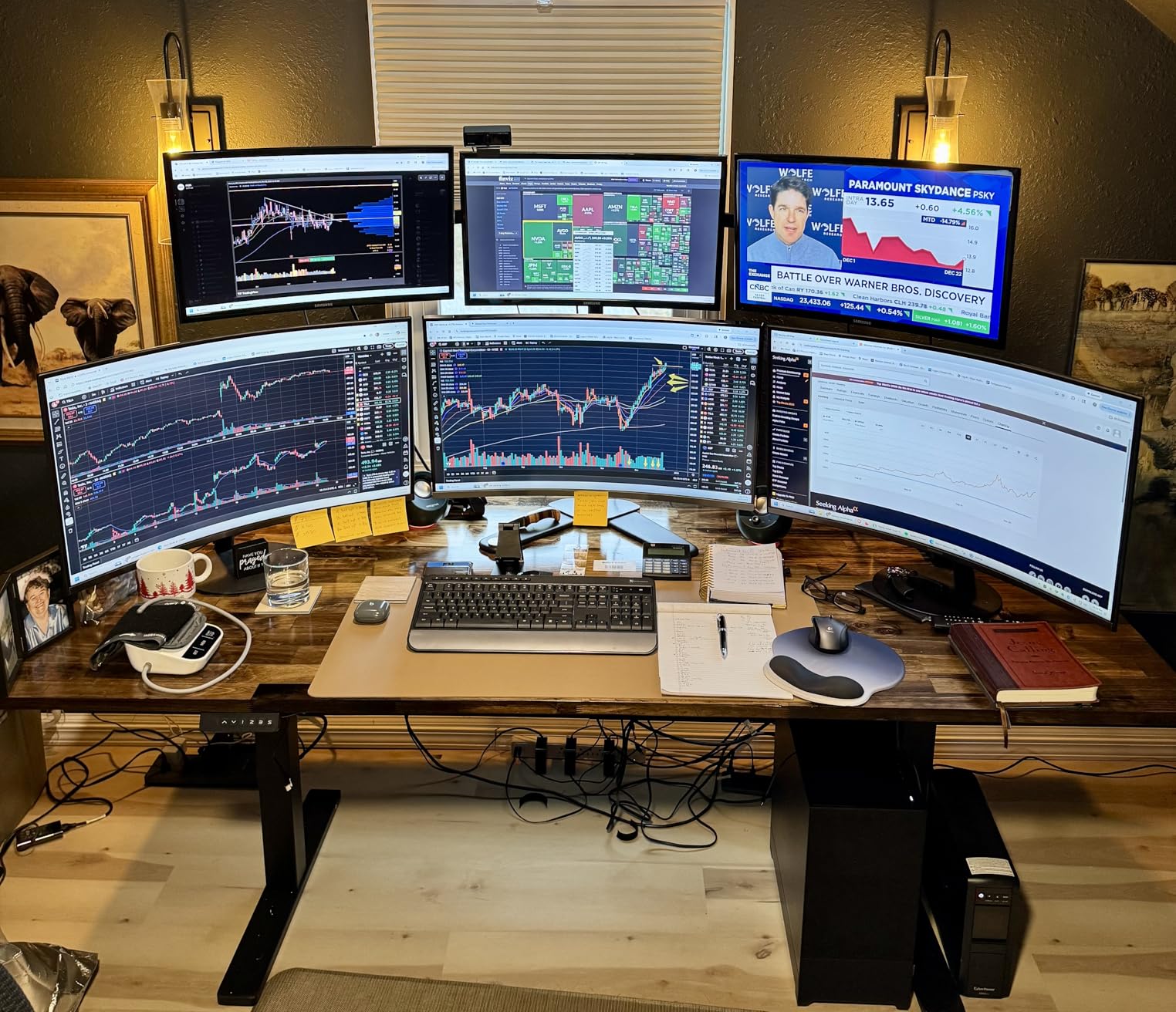 VIVO Premium Triple Ultra Wide LCD LED 27 to 38 inch Monitor Desk Mount, Heavy Duty C-clamp, Extra Tall Pole, Adjustable Telescoping Arms, Flush Wall Setup, Fits 3 Screens, Black, STAND-TS3CT customer photo 1