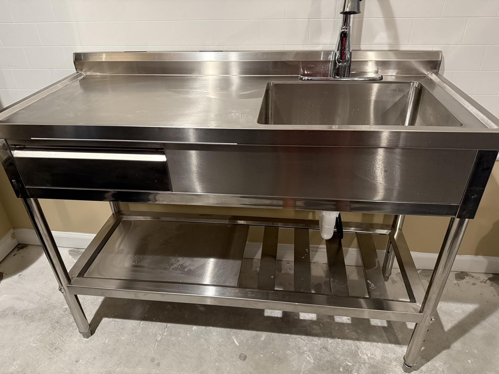 WOEDEN 47 304 Stainless Steel Sink Free-Standing Kitchen Sink with Workbench, Drawer Storage & Hot/Cold Water Pipes for Laundry, Farmhouse & Outdoor Use customer photo 1