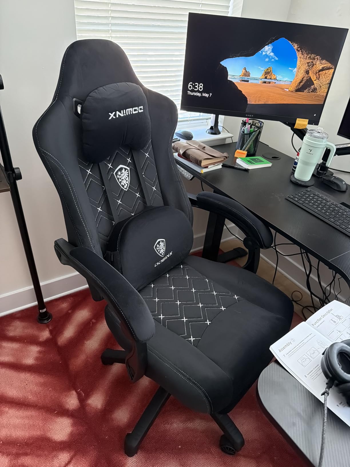 Dowinx Gaming Chair with Heated Massage Lumbar Support, Big and Tall Fabric Gaming Chairs for Adults with Footrest, Ergonomic Computer Game Chair with Pocket Spring Cushions, 350lbs, Black customer photo 1
