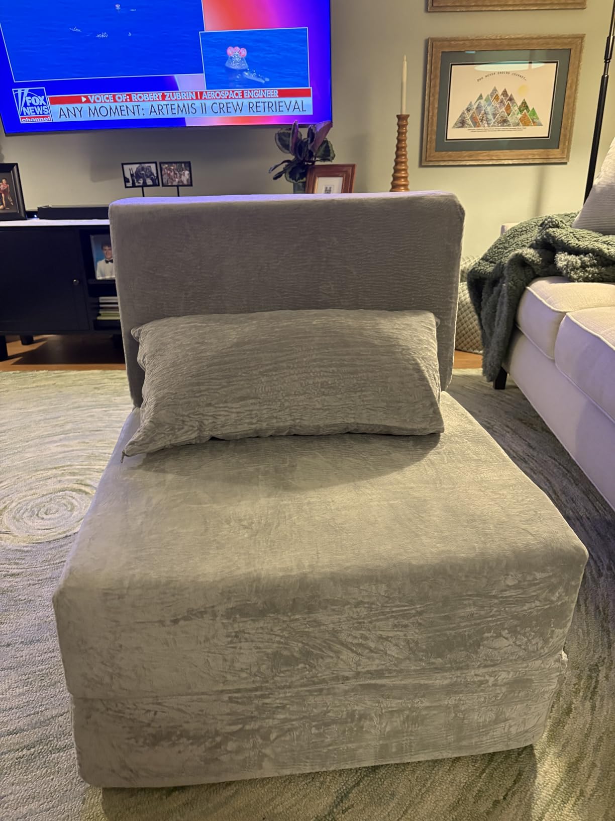 Folding Sofa Bed, Convertible Sleeper Chair with Pillow, Foldable Mattress & Back Support, Portable Floor Lounger Futon for Apartment, Dorm, Living Room, Bedroom, Gray customer photo 1