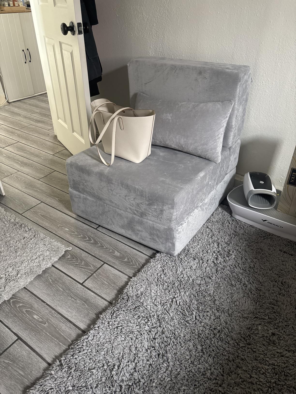Folding Sofa Bed, Convertible Sleeper Chair with Pillow, Foldable Mattress & Back Support, Portable Floor Lounger Futon for Apartment, Dorm, Living Room, Bedroom, Gray customer photo 2