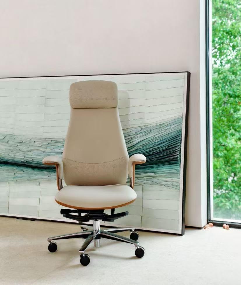 TOMU Executive Office Chair with Foot Rest, Top Grain Genuine Leather Office Chair, Ergonomic High Back Design. Real Leather, Wheels, Aluminum Base. Padded Armrest, Luxury and Comfy (Black) customer photo 2