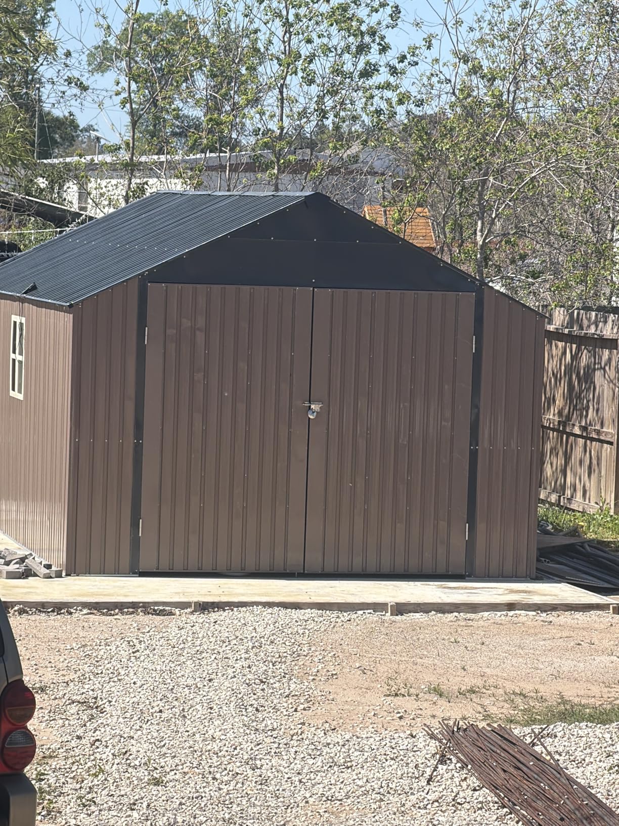 Aoxun 12x20x9.3 FT Metal Storage Shed Outdoor Large Garage Shed Carport with Double Doors, Side Door & Windows, Heavy Duty Garden Tool Shed All-Weather Outdoor Building for Vehicles & Sundries (Brown) customer photo 2