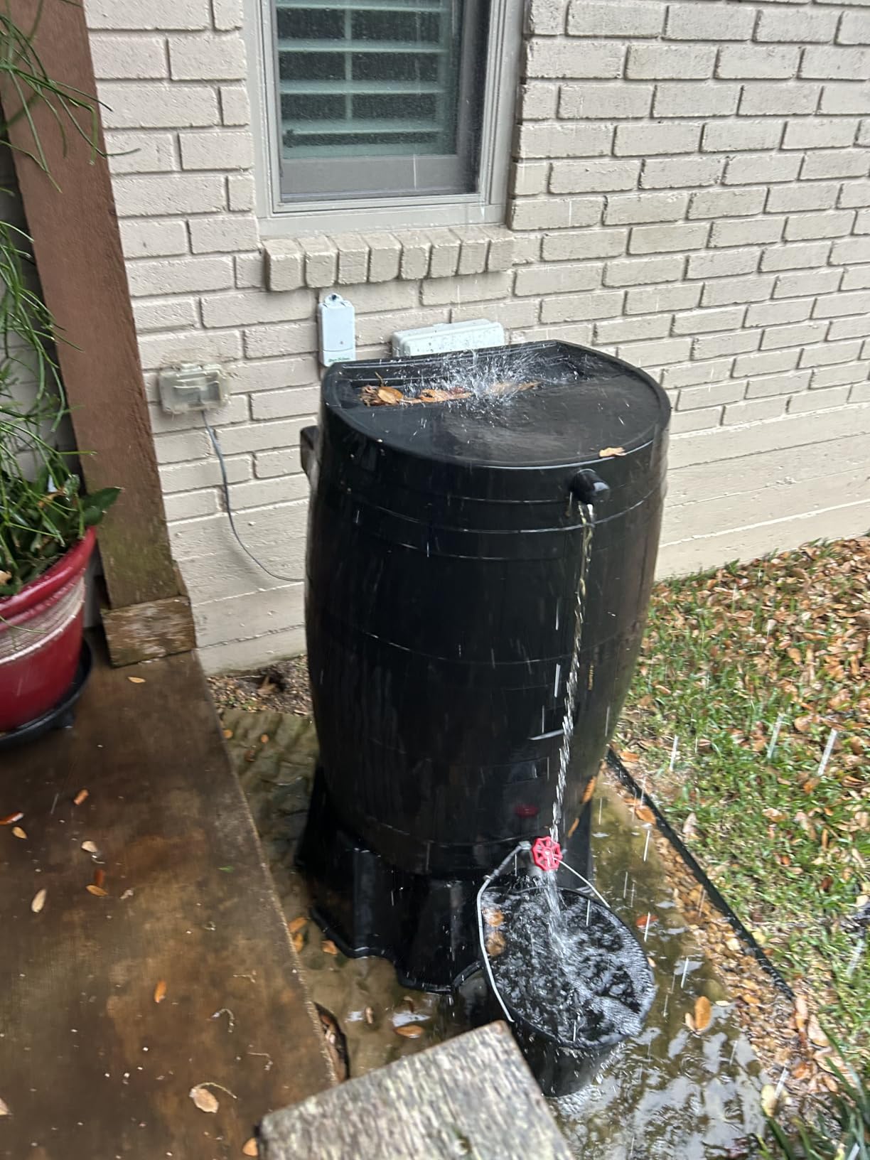 RTS Home Accents Premium 55-Gallon Eco Rain Barrel with Removable Lid, Flat Back Rain Water Collection Barrel, Made with 100% Recycled Plastic, Stand Included, Black customer photo 2