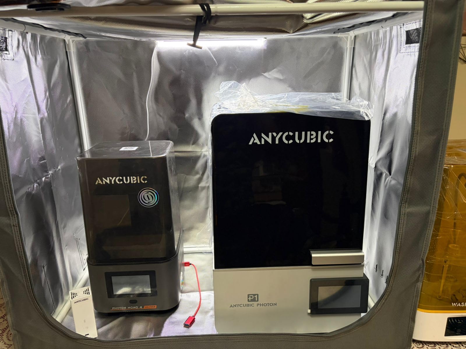 SKOUPHY Double Space Resin 3D Enclosure with Ventilation Kit LED Light, 3D Printer Vented Enclosure Tent Cover Iron Frame Eliminate Odors Isolate Noise for LCD Resin UV 3D Printer 33*18.9*28.7inch customer photo 1