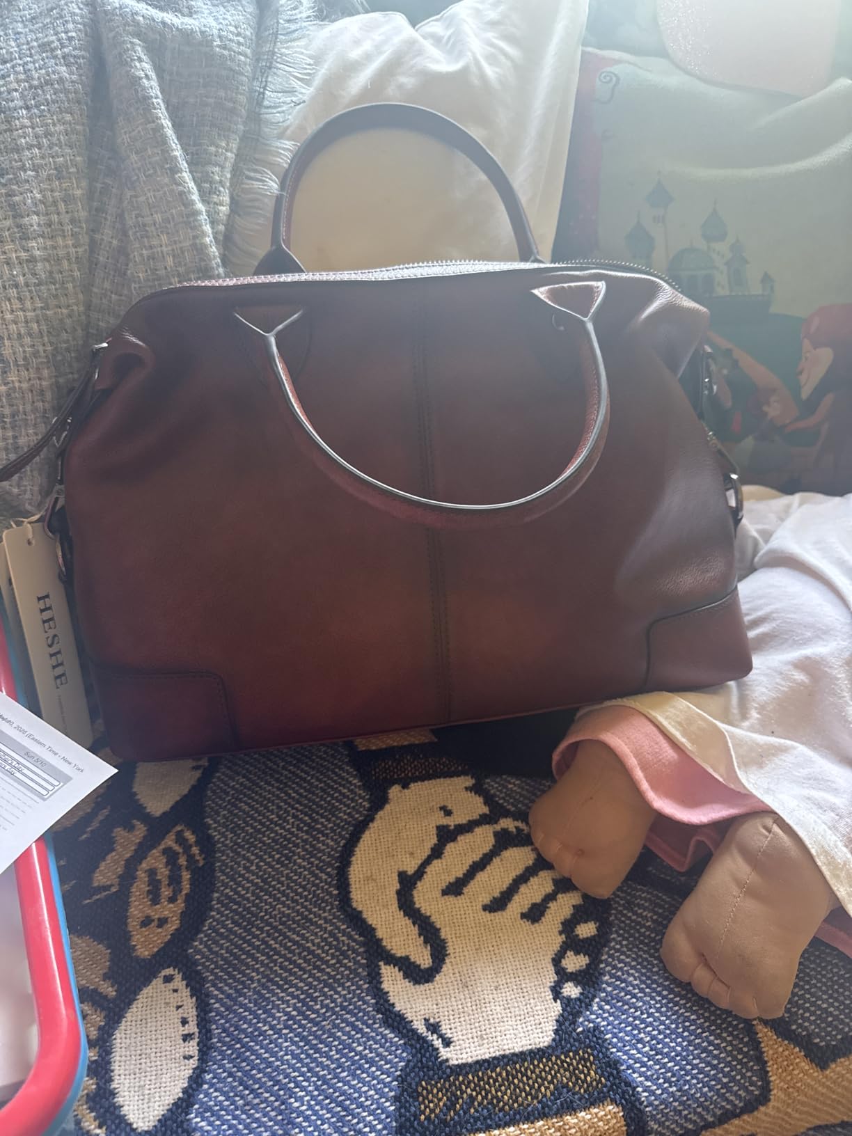 HESHE Genuine Leather Satchel Tote Bag for Women Leather Purse Large Capacity Top Handle Handbag Vintage Doctor Bag customer photo 1