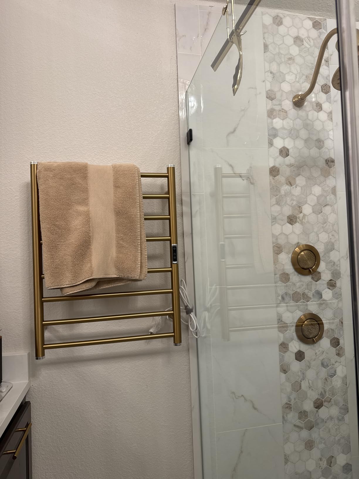 Electric Towel Warmer Rack,Heating Towel Warmer,Timer & Temperature Control,Wall-Mounted Plug-in for Bathroom,Brushed,Stainless Steel,10-Bar(31.5x20.08x4.41in) customer photo 1