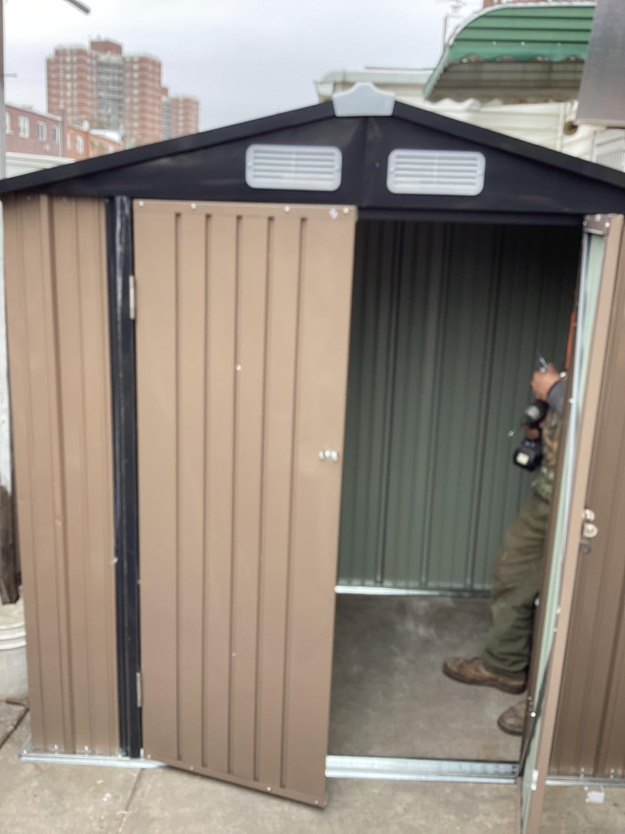10x12 FT Outdoor Storage Shed Heavy-Duty Galvanized Steel Metal Garden Shed with Lockable Double Doors for Bike, Tool, Generator Storage in Backyard, Patio (10'x12') customer photo 2