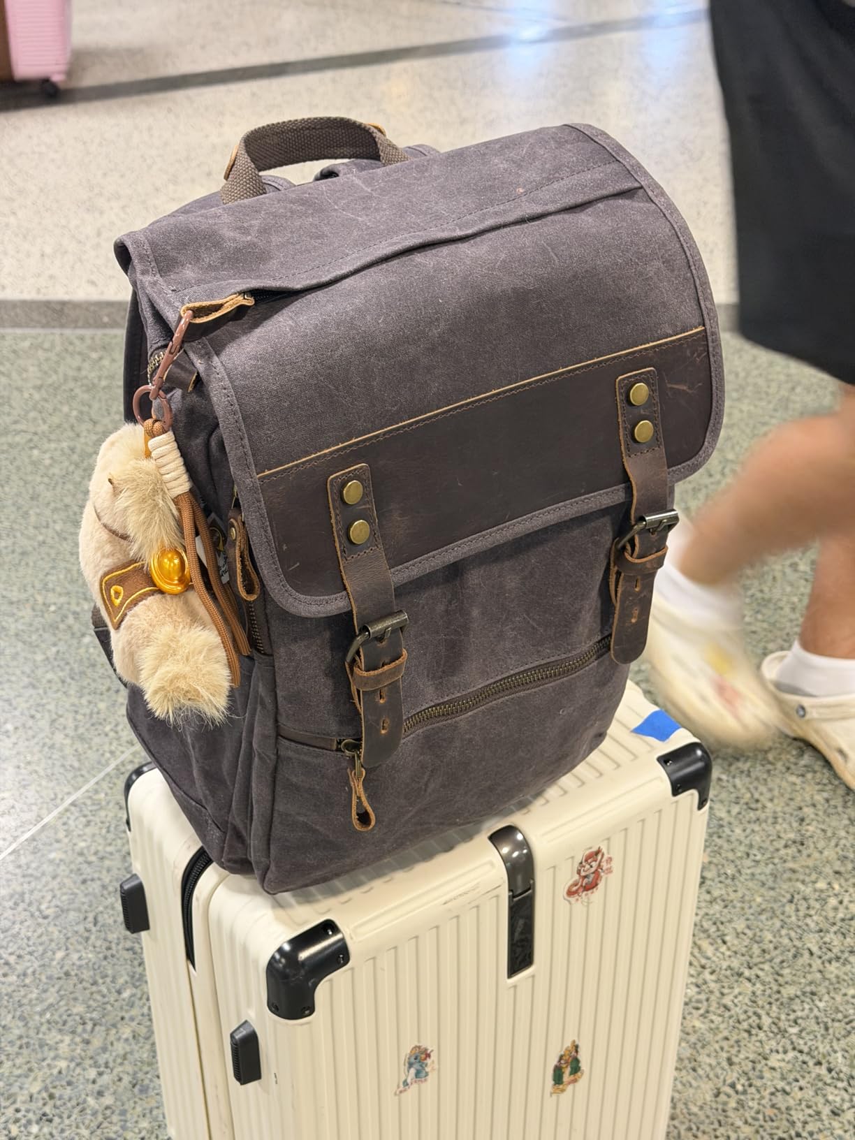 Waxed Canvas Vintage Backpack Casual Genuine Leather Laptop Travel Rucksack for Men Women customer photo 1