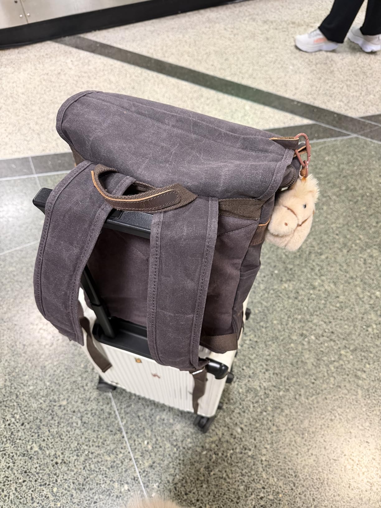 Waxed Canvas Vintage Backpack Casual Genuine Leather Laptop Travel Rucksack for Men Women customer photo 2